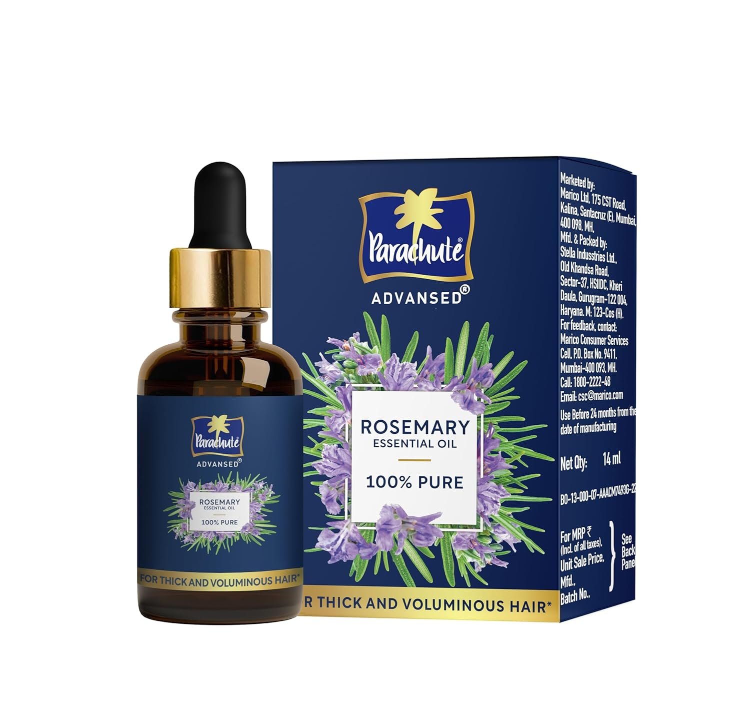Parachute Advansed Rosemary Essential Oil | 100% Pure | Hair Growth & Hair Fall Control | Thick & Voluminous Hair |14ml