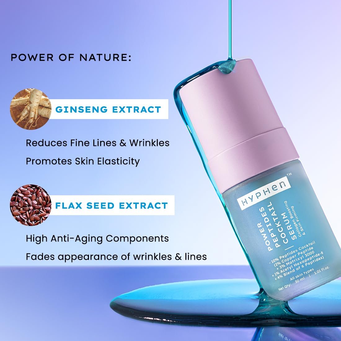 Hyphen 10% Power Peptide & 2% Copper Peptide Serum| Advanced Anti-Aging Formula | Reduces Fine Lines & Wrinkles | Glowing Skin | Face Serum For Men & Women | All Skin Types - 30ml thumbnail