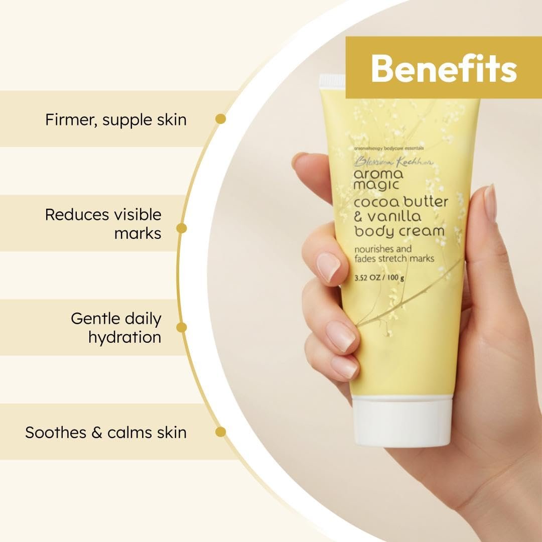 Aroma Magic Cocoa Butter & Vanilla Body Cream | Nourishes, Enhances Skin elasticity & prevents stretch marks | Green tea & calendula extract, vitamin E & C| Non-greasy| 100 ml thumbnail