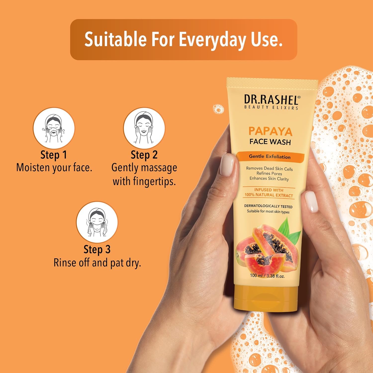 DR.RASHEL Papaya Face wash With Natural Papaya Extracts & Fruits Infused Facewash Deep cleansing and skin brightening for oily and dry skin - 100 ml thumbnail