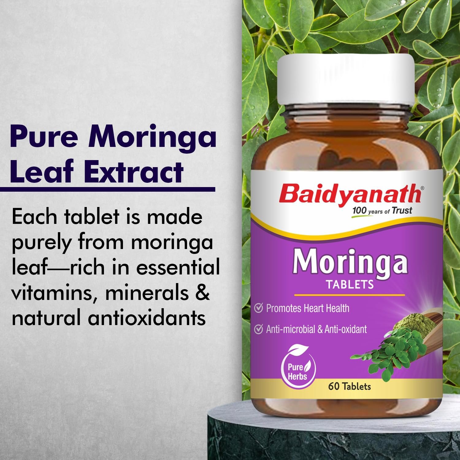 Baidyanath Ayurved Moringa Tablets 60 Tabs | Drumstick Leaf Tablets| Helpful in Overall Health and Wellness and Gut Balance thumbnail
