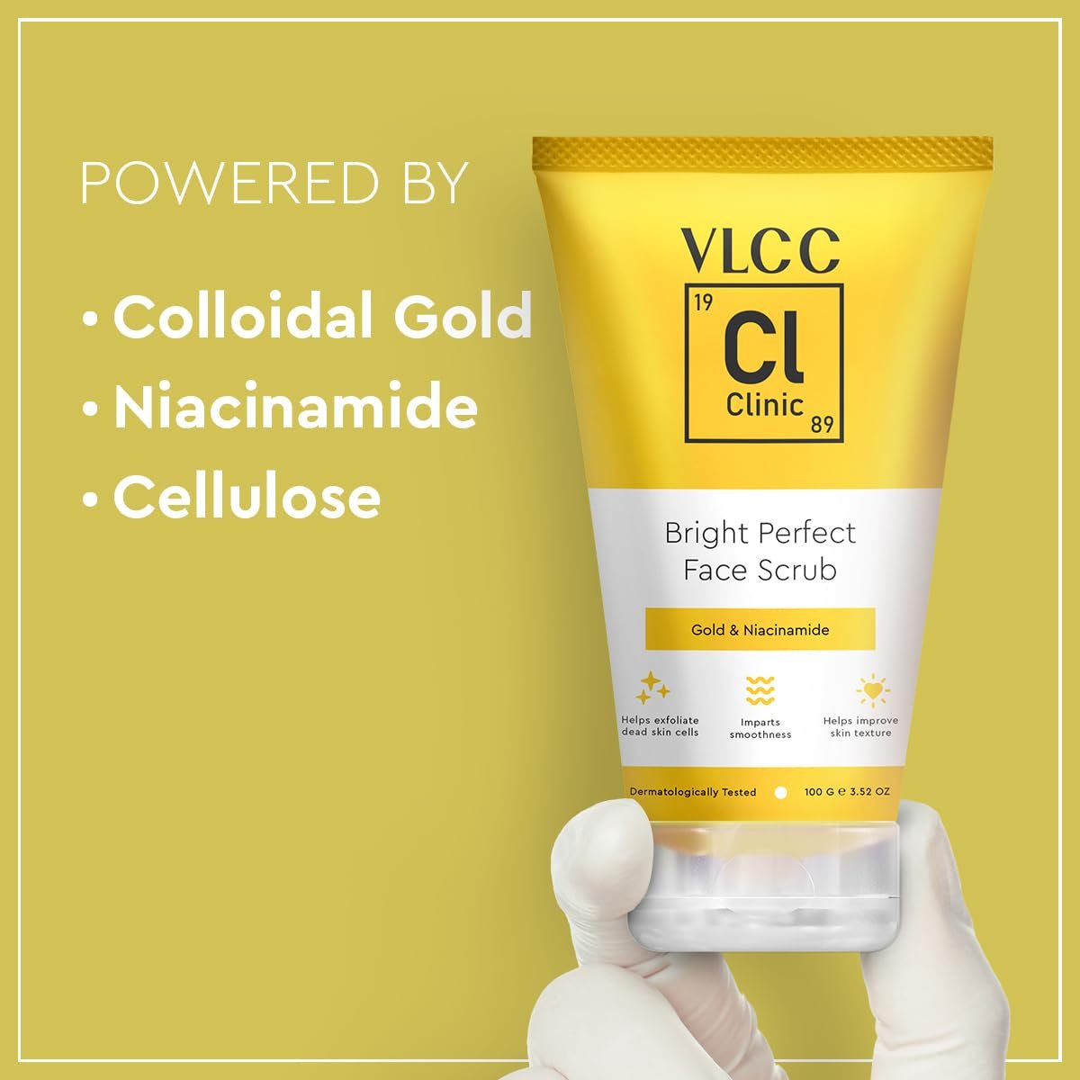 VLCC Clinic Bright Perfect Face Scrub - 100g | Mild Exfoliation | Brightening Face Scrub | Skin Brightening Scrub with 24K Gold Particles and Niacinamide thumbnail