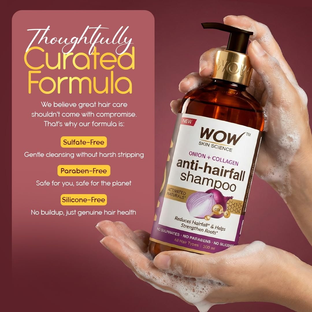 WOW Skin Science Onion & Collagen Anti-Hairfall Shampoo | Reduces Hair fall | Strengthens Roots | Nourishes Scalp | Prevents Breakage |300ml thumbnail
