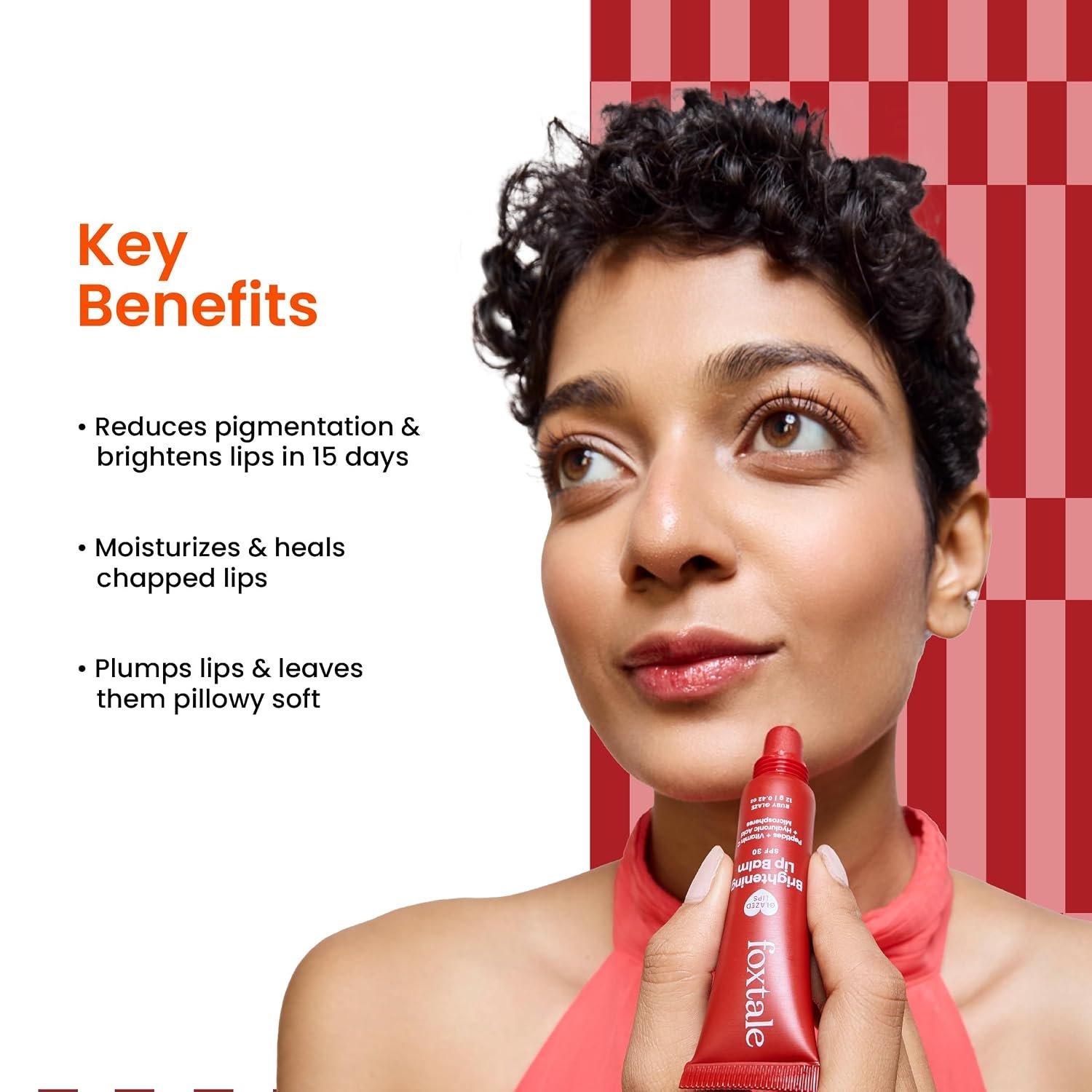 Foxtale SPF 30 Brightening Lip Balm for Dark Lips with Peptides & Vitamin C | Brightens Pigmented Lips | Hydrates Lip | SPF Lip Balm - Ruby Glaze 12gm thumbnail