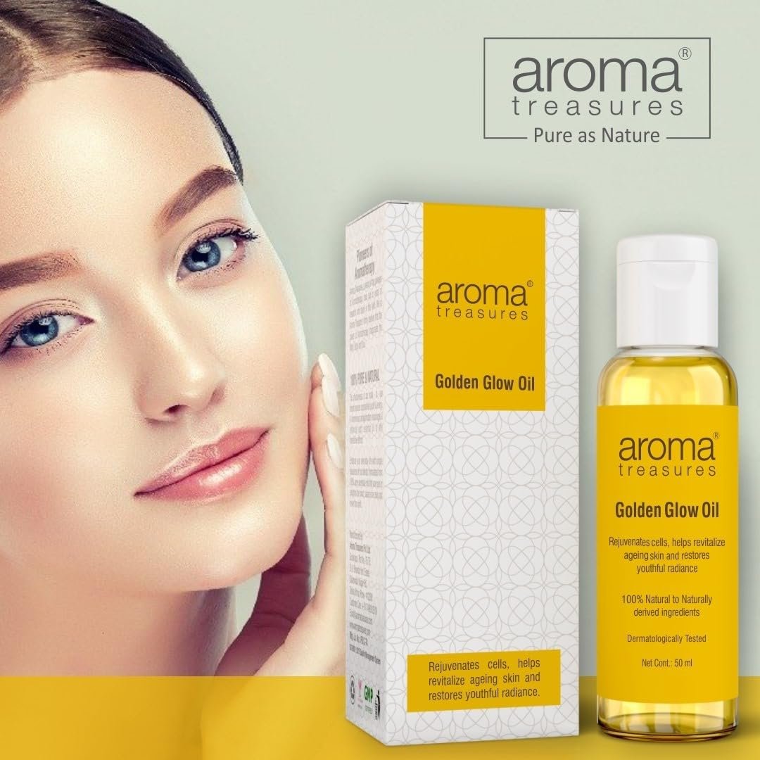 Aroma Treasures Golden Glow Facial Oil (50ml) – Turmeric & Calendula Anti-Pigmentation Blend for Youthful Radiance, 100% Natural | Deep Moisture, Dark Spot Reduction, Firmness & Glow Boost thumbnail