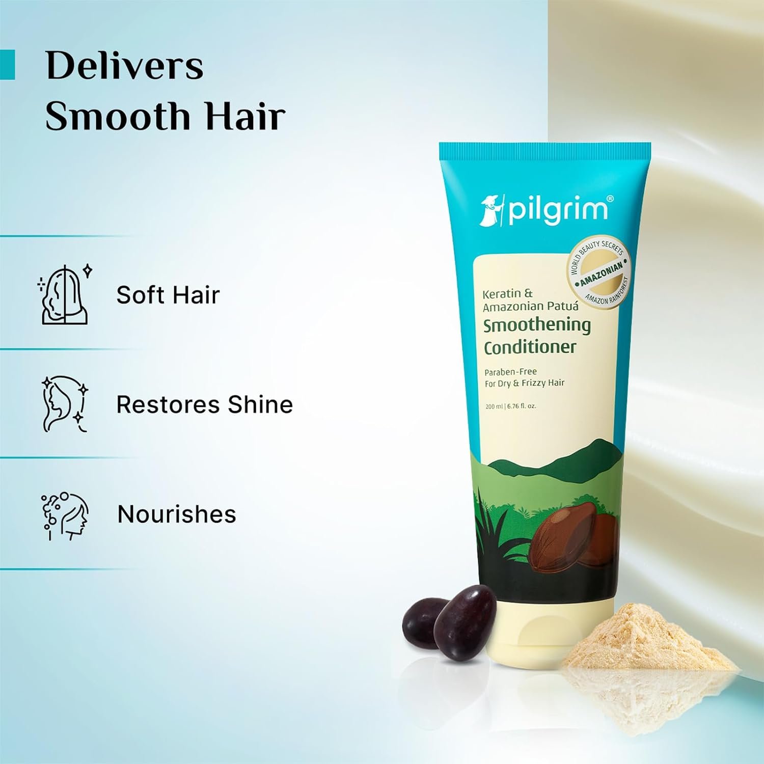 Pilgrim Patua & Keratin Hair SMOOTHENING SHAMPOO for Dry & Frizzy hair 200 ml & Amazonian Patuá & Keratin Hair Smoothing Conditioner-Unscented- For Dry & Frizzy Hair thumbnail