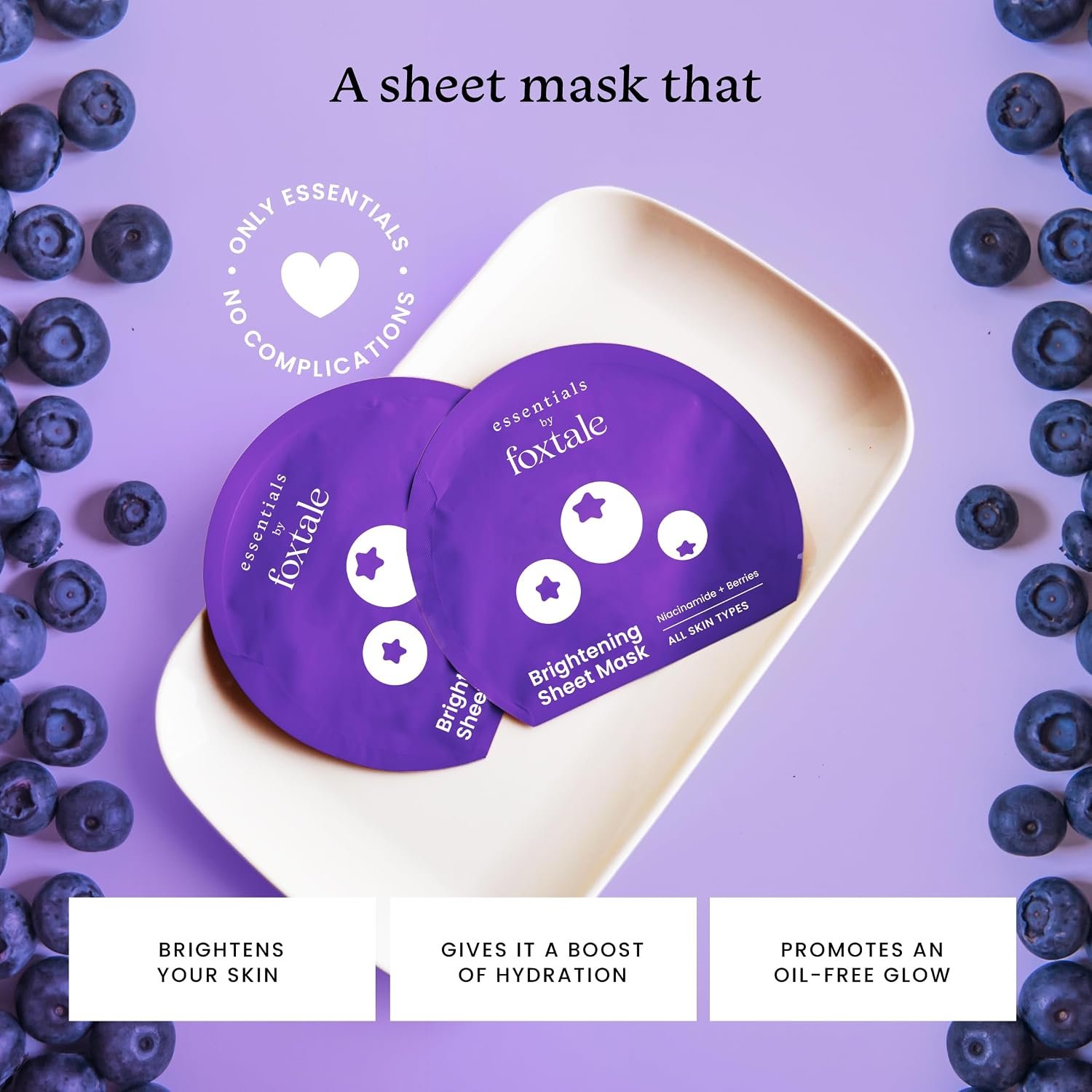 Foxtale Brightening Sheet Mask with Niacinamide and Berries for Bright Skin, Men & Women, 26g thumbnail