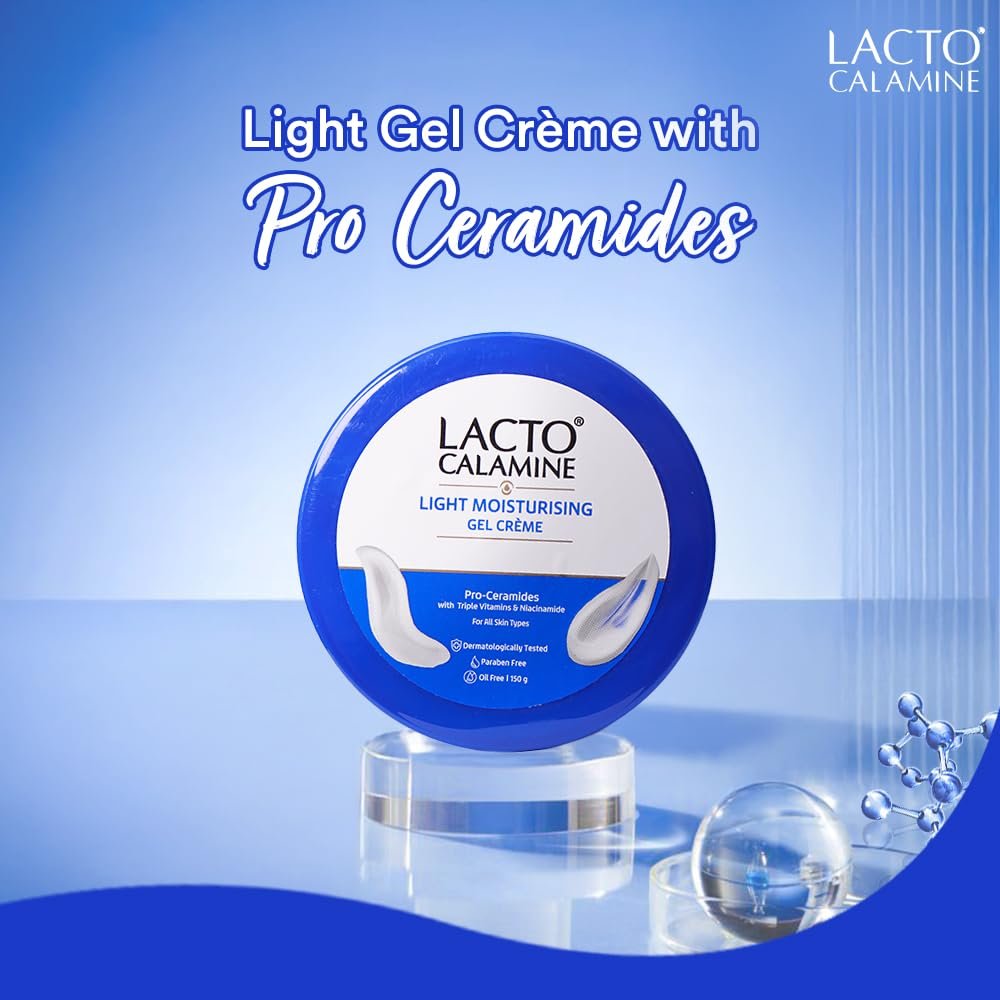Lacto Calamine Light Moisturising Gel Crème| Pro Ceramides, Niacinamide & Triple Vitamins| Moisturizer Suitable for oily skin|150G| thumbnail