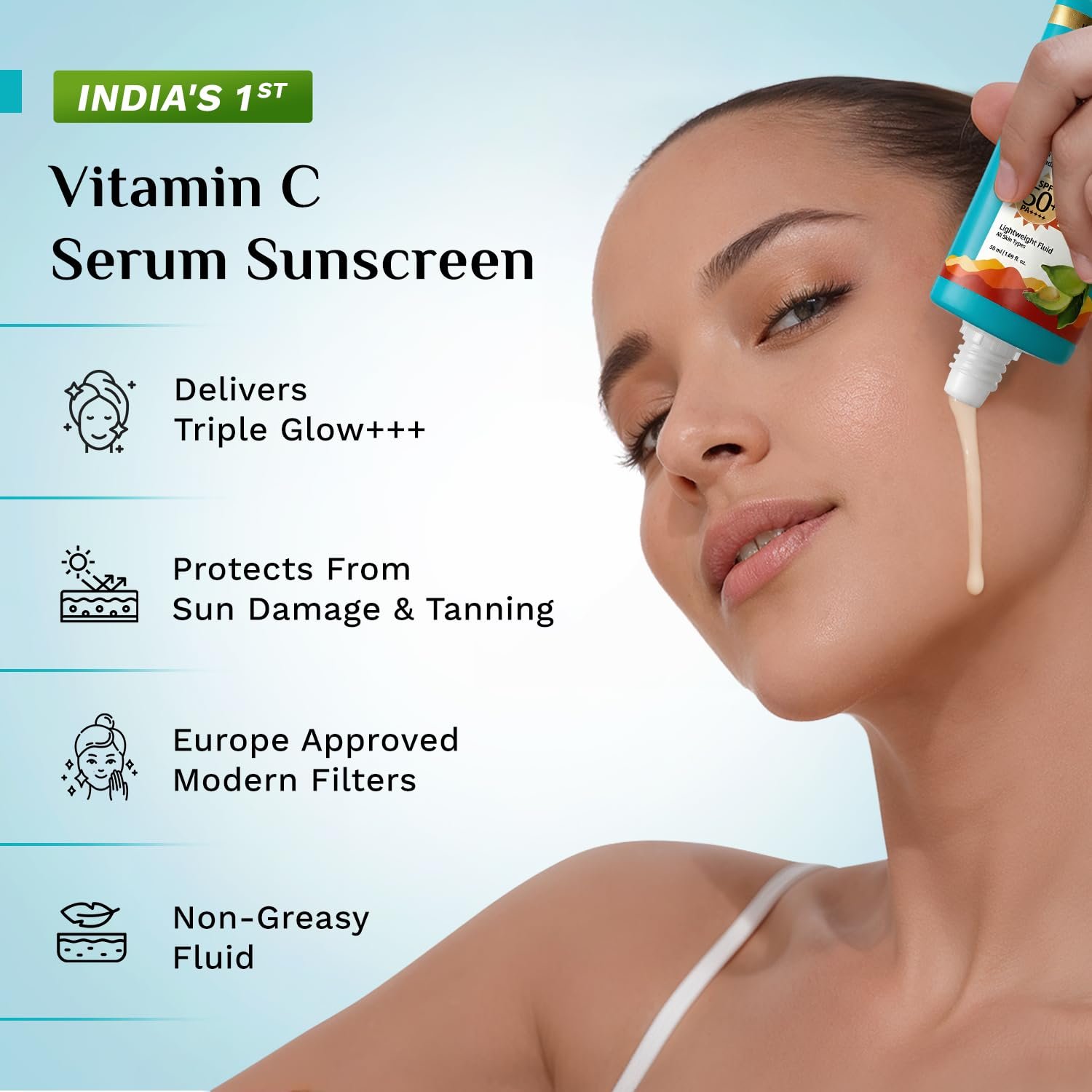 Pilgrim 5% Vitamin C Brightening Serum Sunscreen SPF 50+ PA++++ with Niacinamide & Glutathione | InVivo Tested New Gen UV Filters Broad Spectrum Sun Protection Gel | No White Cast - 50 ml thumbnail