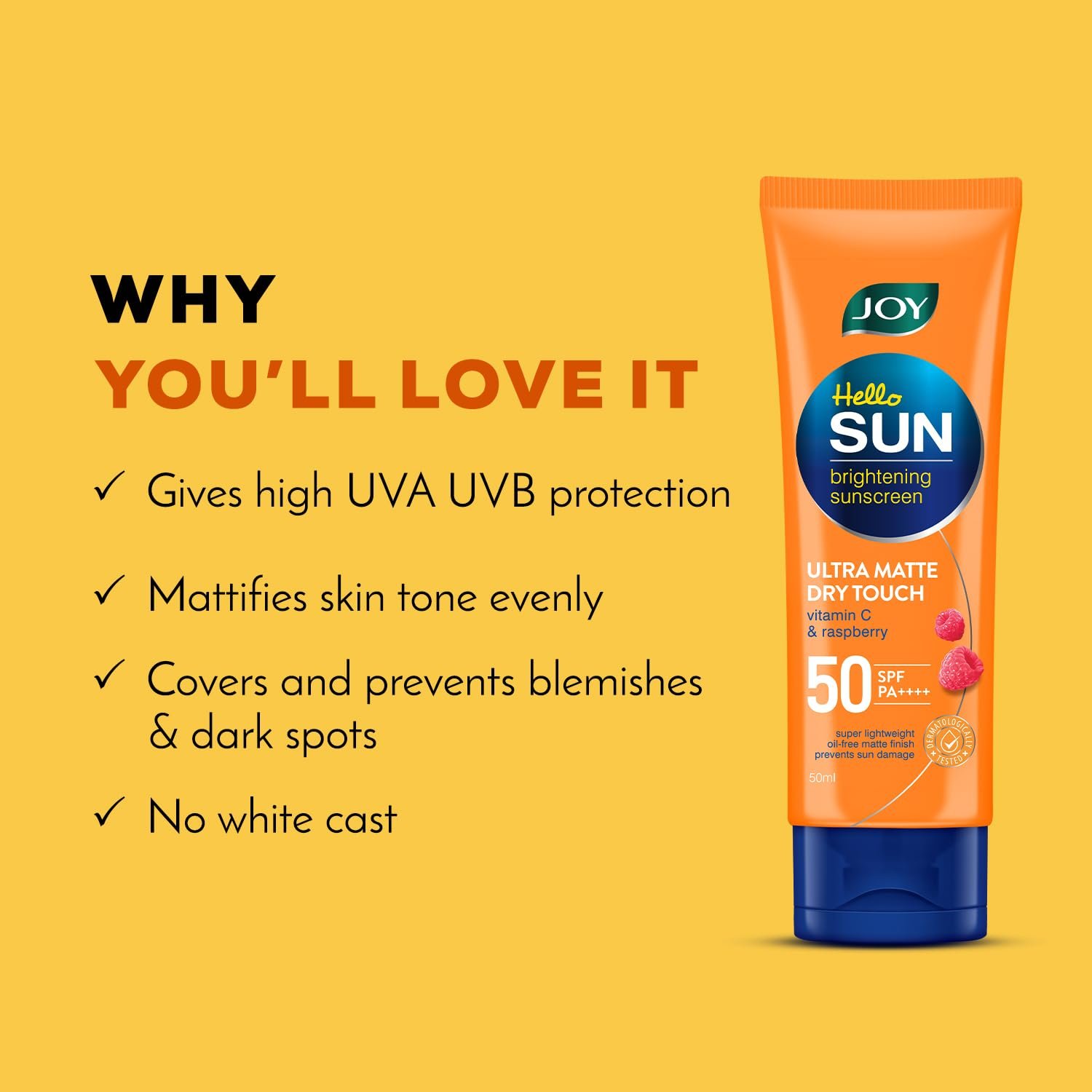 Joy SPF 50 PA++++ Matte Sunscreen for Oily Skin, 50ml | INVIVO Tested | Travel & Purse Size | Zero White Cast, Water Resistant Broad Spectrum Face Sunscreen for On-The-Go Use thumbnail