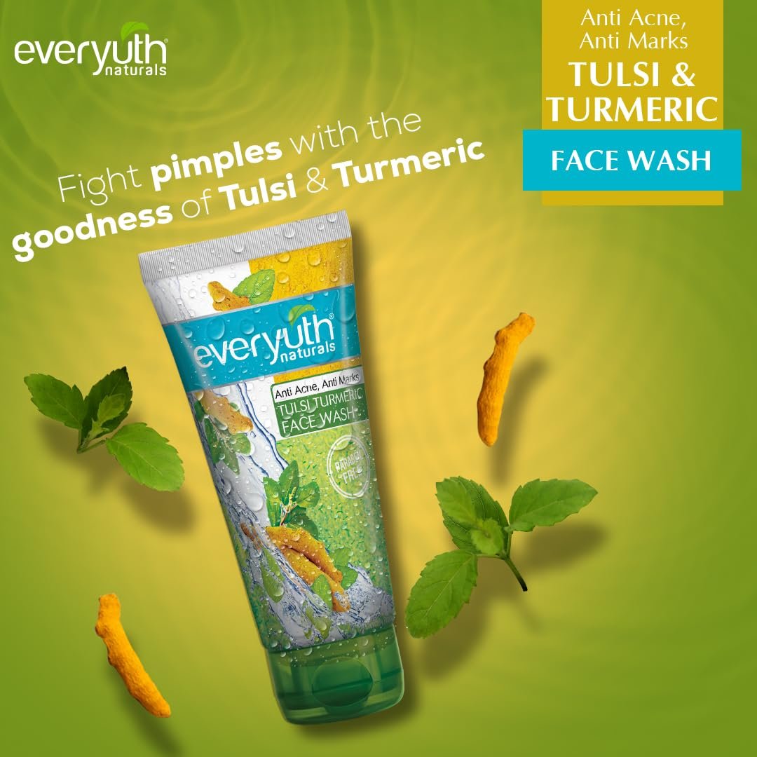 Everyuth Naturals Anti Acne Anti Marks Tulsi Turmeric Face Wash | Tulsi & Turmeric | Reduces Pimples, Acne Marks & Blemishes | 150g Tube thumbnail