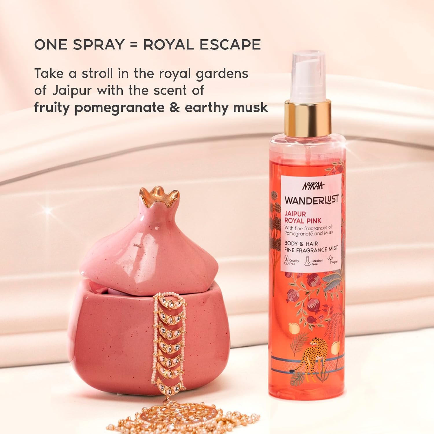 Nykaa Wanderlust Jaipur Royal Pink Fruity Perfume Body & Hair Mist, Notes of Pomegranate & Musk, 8 Hrs Long-Lasting Everyday Fragrance, 200 ml thumbnail