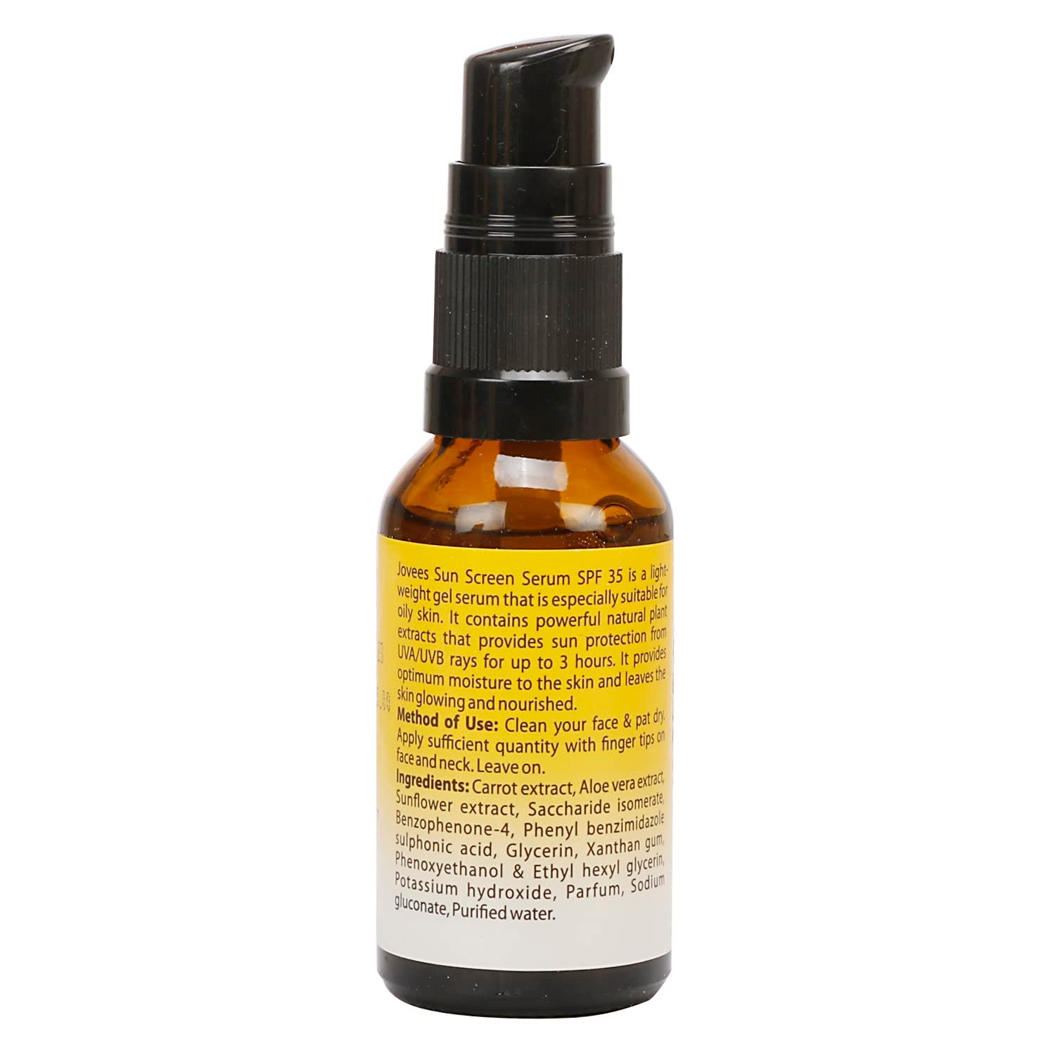 Jovees Herbal Sunscreen Face Serum SPF 35 with Aloe Vera, Carrot and Sunflower Extract, Advanced Light Weight Gel Based Formula For Sun Protection | Sunscreen For Men/Women -30ml thumbnail