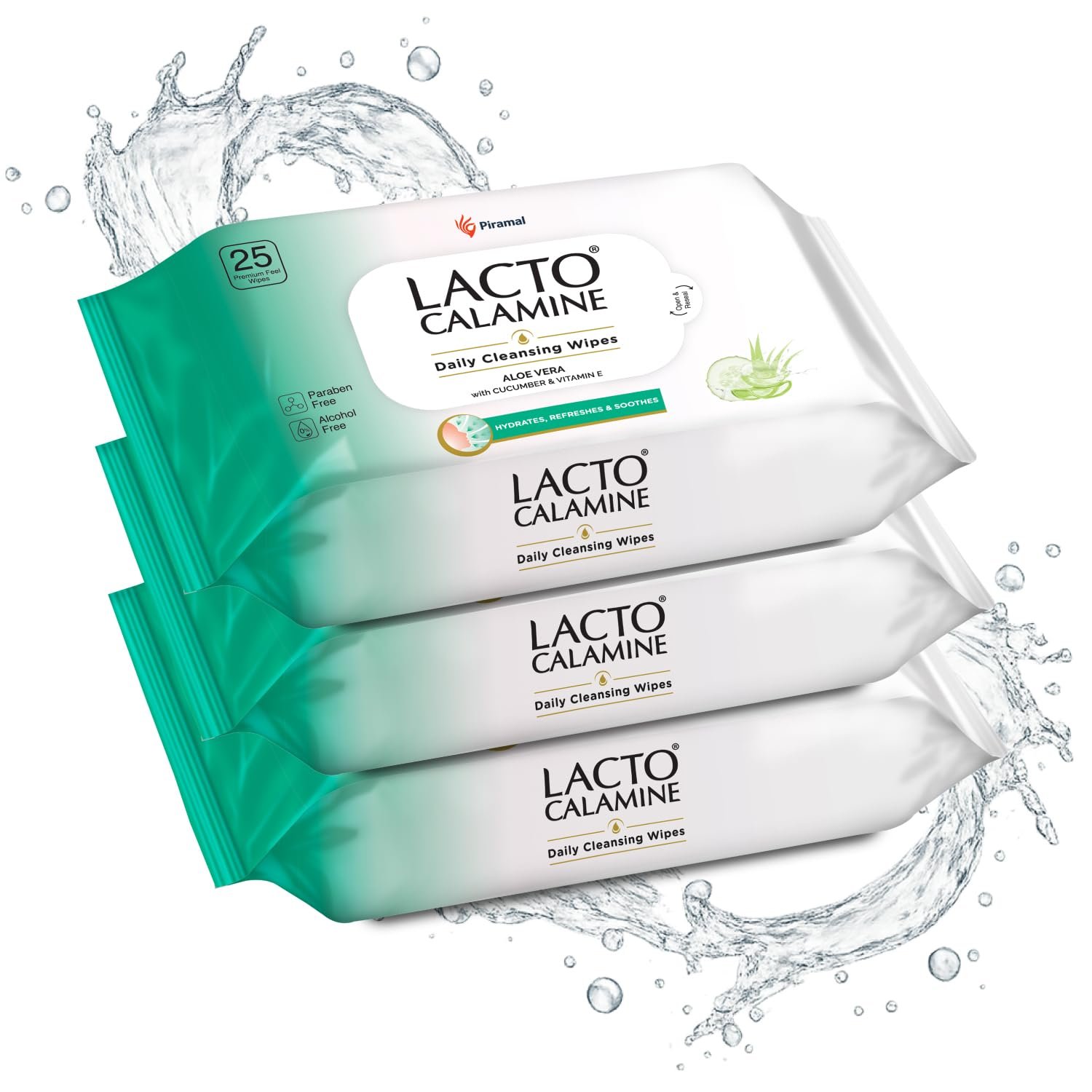 Lacto Calamine Daily Cleansing Face Wipes 25N Each - Pack of 3 | Makeup Remover Wipes | Wet Tissue for Face with Aloe Vera, Cucumber & Vitamin E | Wet Wipes for Women & Men |