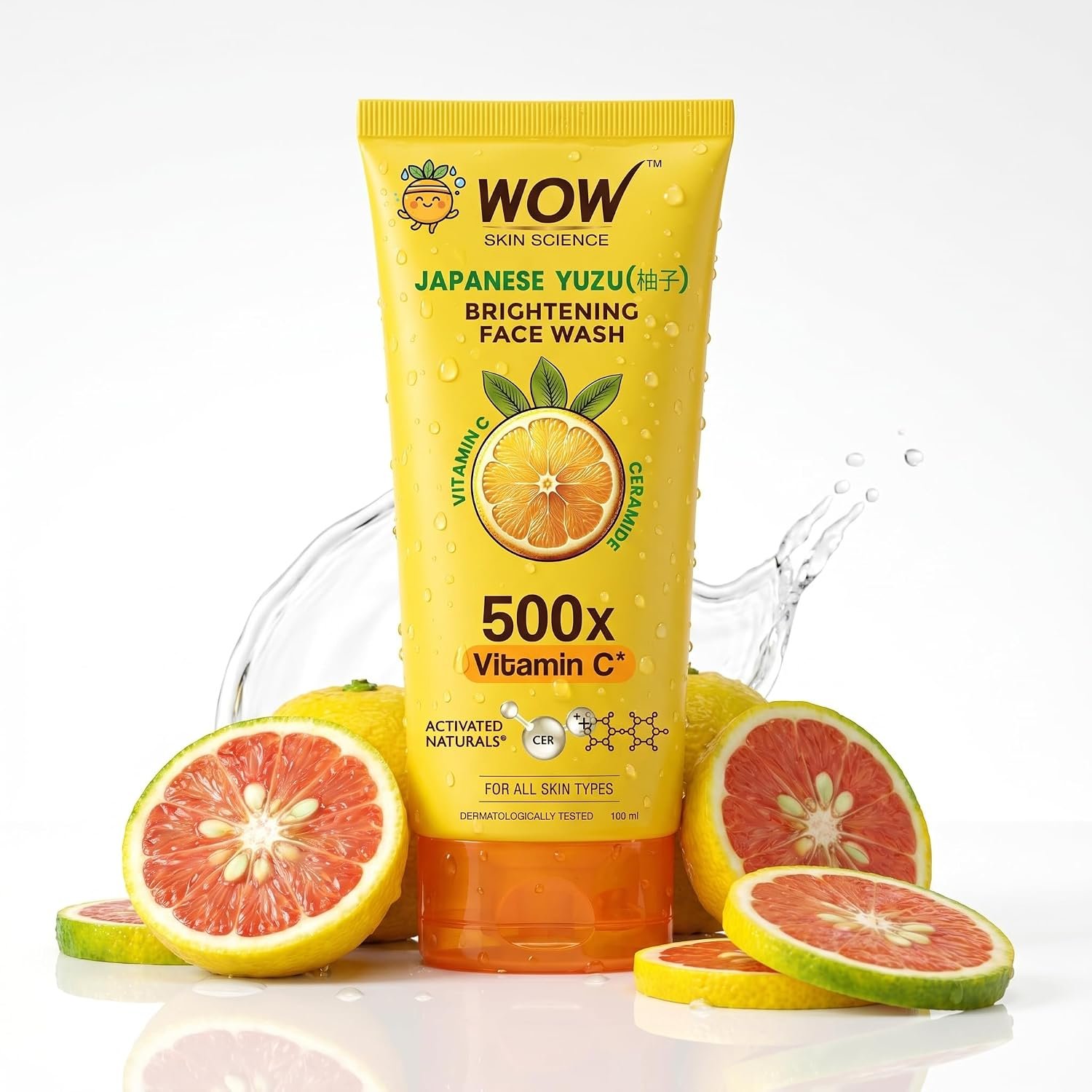 WOW Skin Science Japanese Yuzu + Vitamin C with Ceramide Brightening Face Wash | 500x Vitamin C | For Strengthened Glowing Skin | Paraben-Free Gentle Cleanser with Orange Peel & Camu Camu | thumbnail