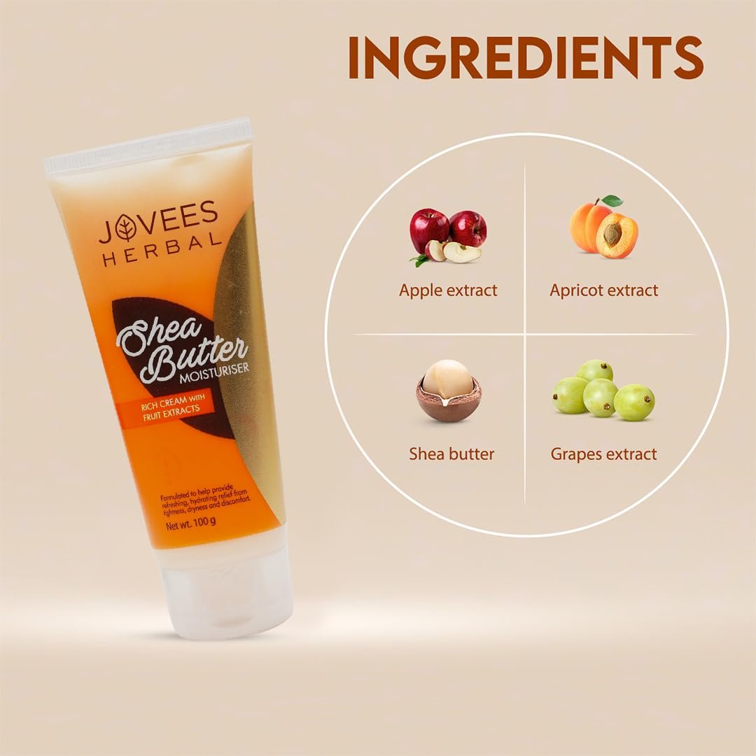 Jovees Herbal Shea Butter Moisturiser | With Shea Butter & Fruit Extracts | Reduces Skin Inflammation & Restores Hydration | For Normal & Dry Skin 100g thumbnail