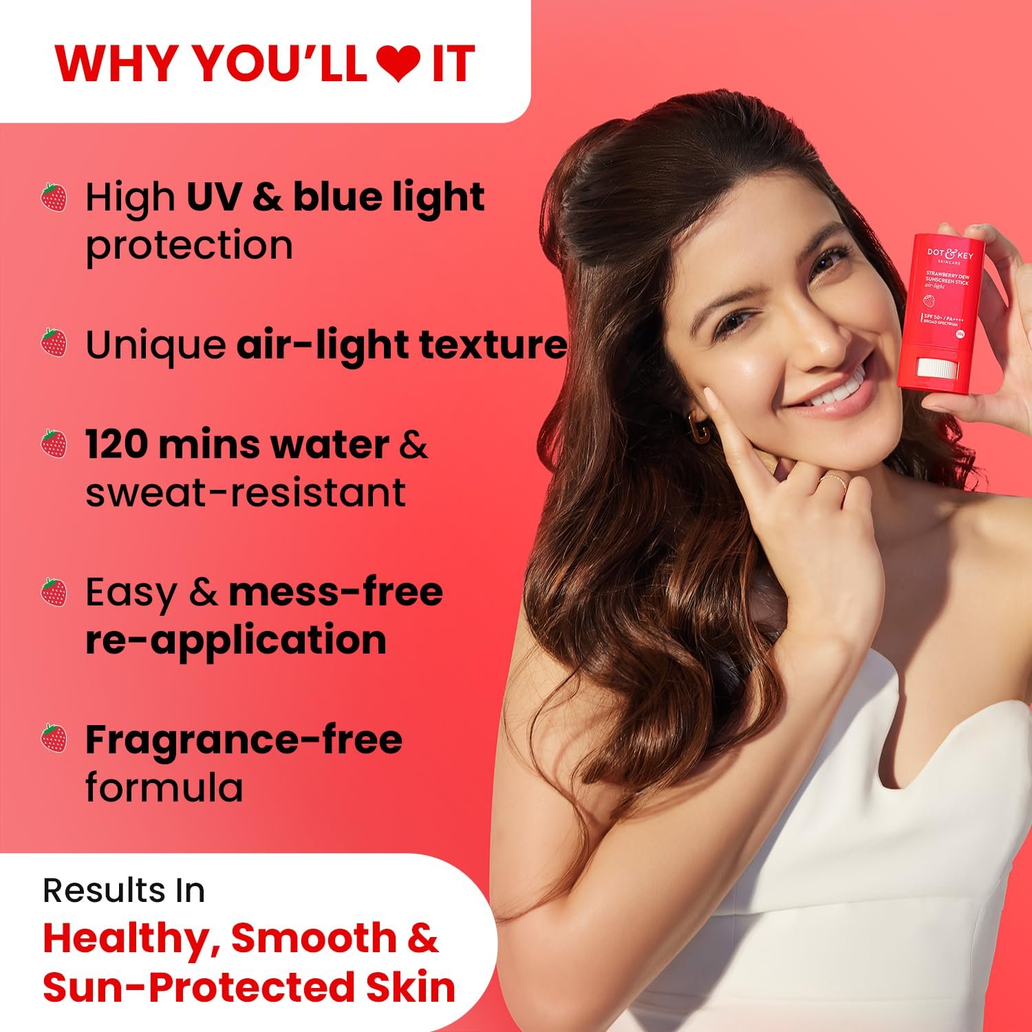 Dot & Key Strawberry Dew SPF 50 Sunscreen Air Light | SPF 50 PA+++ In-Vivo Tested | Broad Spectrum | UVA / UVB Rays Protection | With Hyaluronic & Ceramide for Hydration & Skin Barrier | 20g thumbnail