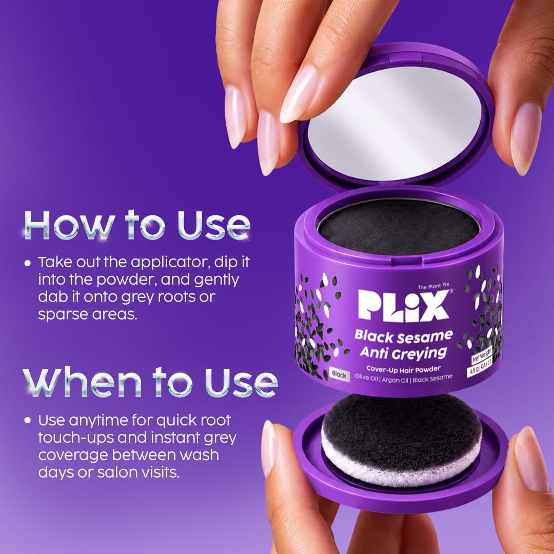 PLIX The Plant Fix Black Sesame Anti-Greying Cover-Up Hair Powder | Instant Grey Root Coverage | Temporary Hair Color Touch-Up Powder for Grey Hair | Easy & Quick Application thumbnail