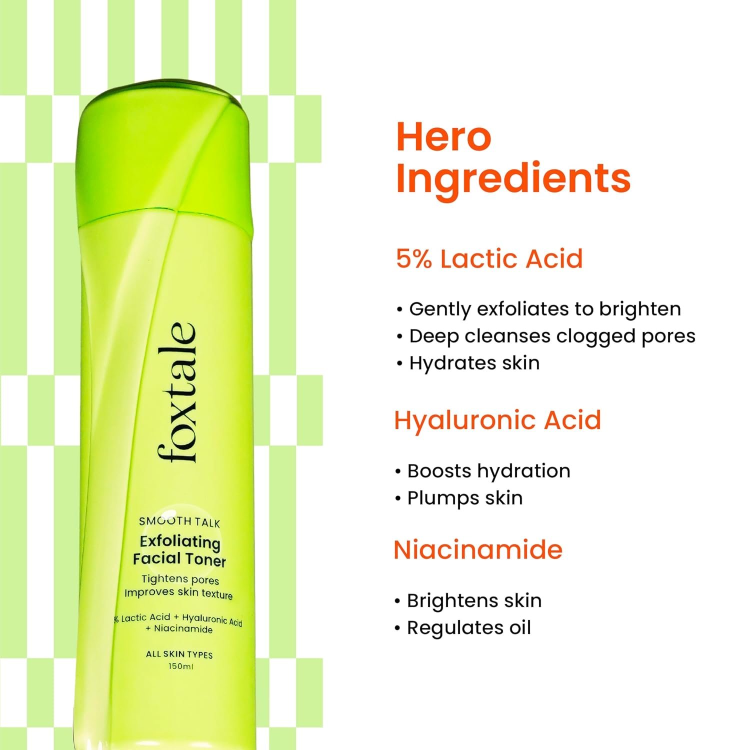 Foxtale Exfoliating Face Toner with 5% Lactic Acid for Pore Tightening & Gentle Exfoliation, Alcohol Free Toner for Glowing Skin, For All Skin Types, Men & Women, 150 ml thumbnail