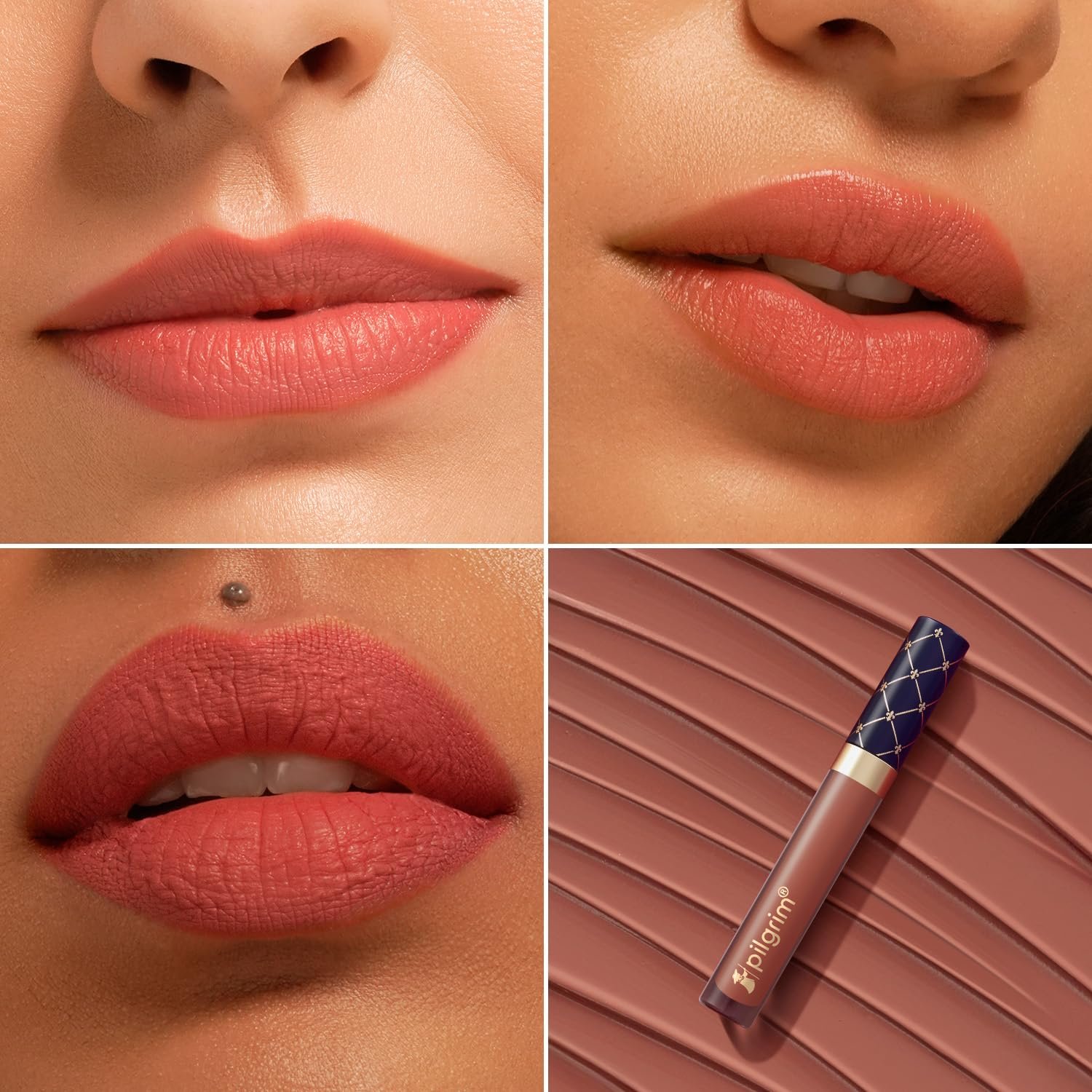 Pilgrim Oh So Crème! Premium Matte Liquid Lipstick | Most Lightweight & Transfer-proof Lipstick | Highly Pigmented & Long-Lasting | 3.5ml (Nude Élégance-01) thumbnail