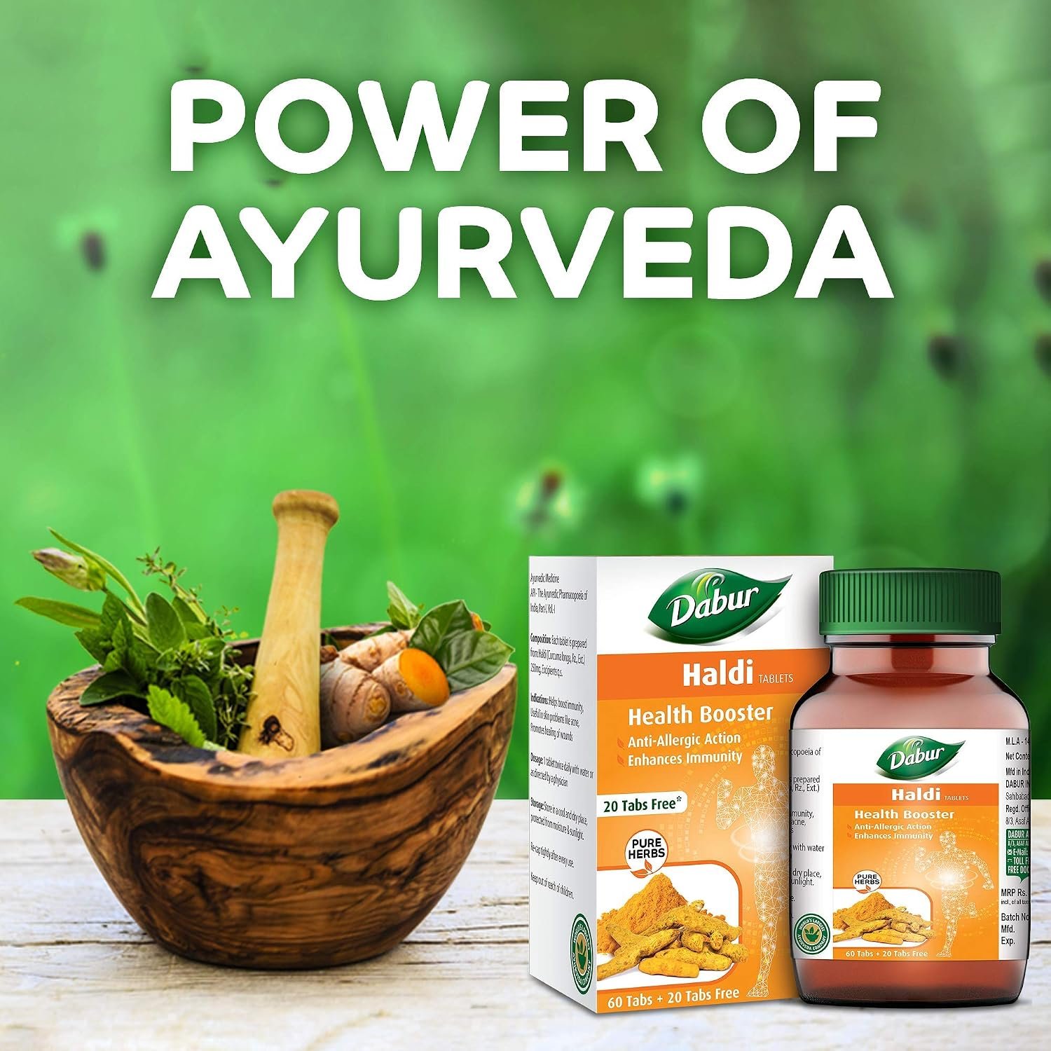 Dabur Haldi Tablet - Health Booster | Anti Allergen | Enhances Immunity | Pure herbs 60 tabs ( Get 20 tabs free) thumbnail