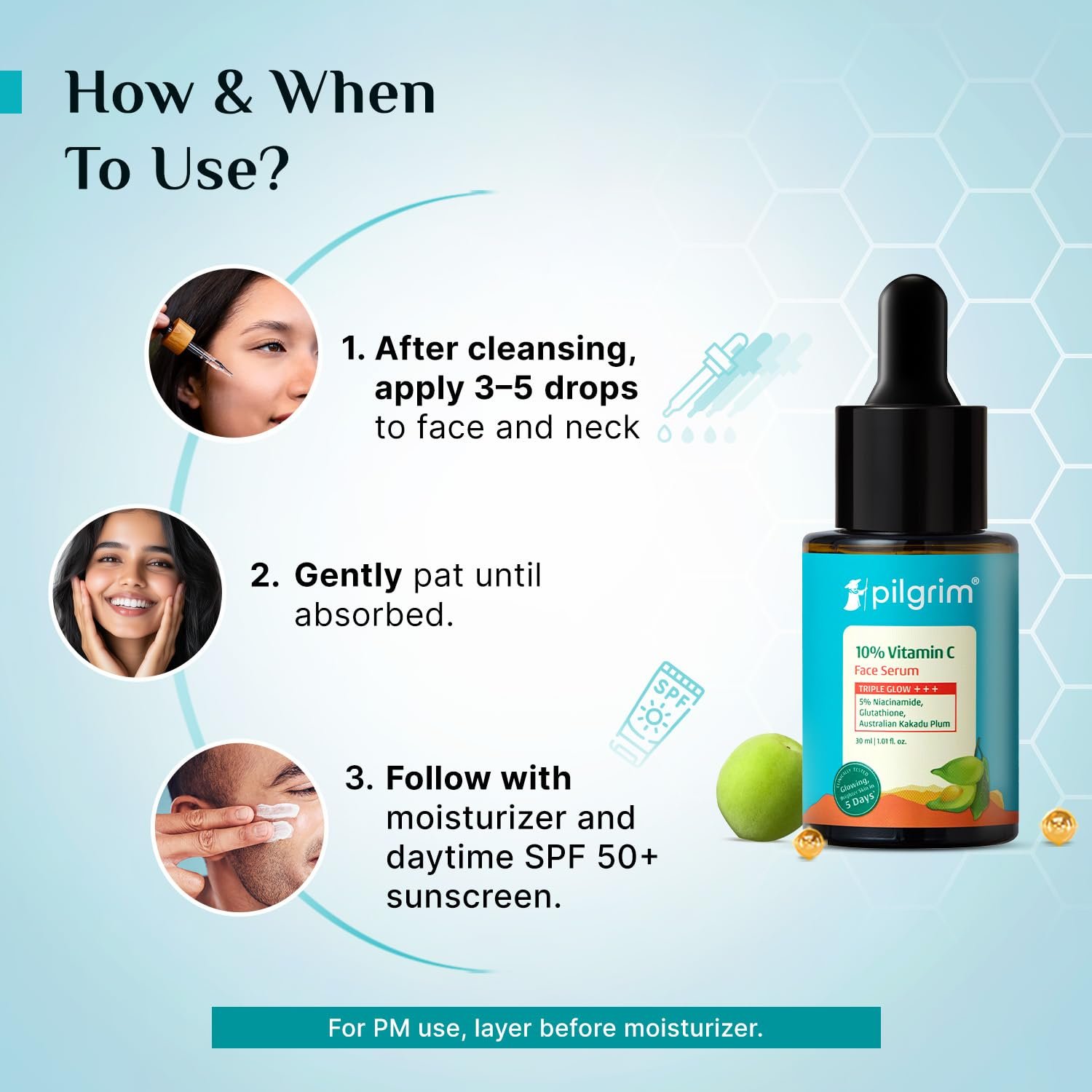 Pilgrim 10% Vitamin C Serum 30ml for Glowing Skin | With 5% Niacinamide, Hyaluronic & Glycolic Acid | Fades Dark Spots, Pigmentation | For All, Oily, Combination, Normal Skin thumbnail