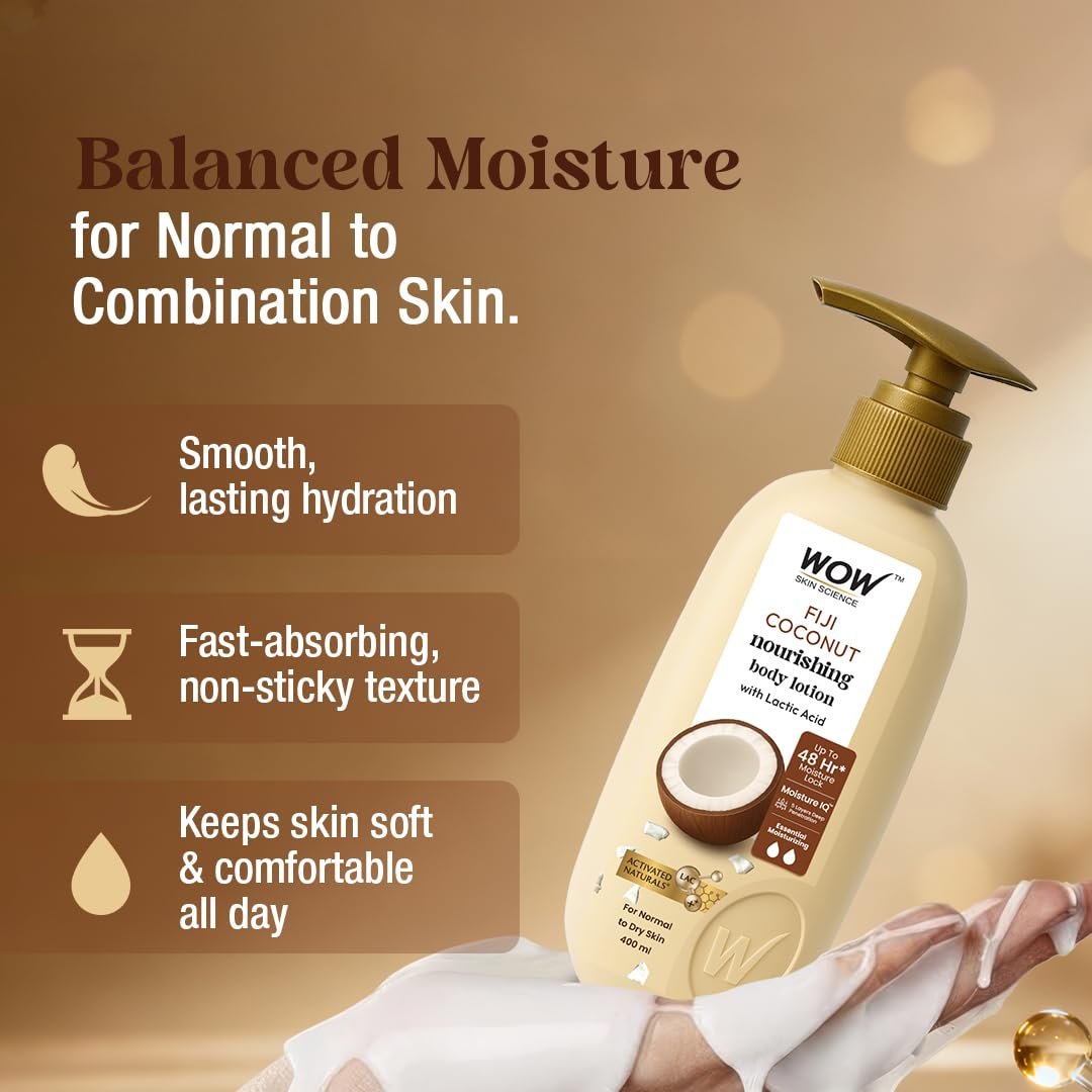 WOW Skin Science Coconut Milk & Argan Oil Body Lotion - Medium Hydration - No Mineral Oil, Parabens, Silicones, Color & PG - 400ml thumbnail