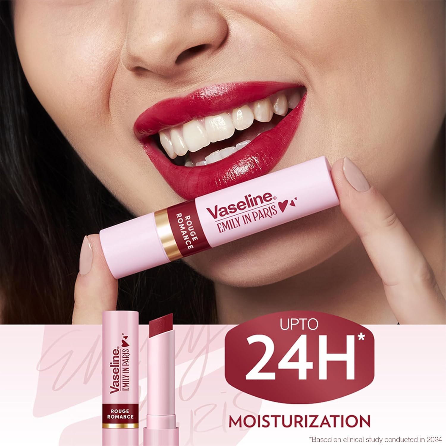 Vaseline Rouge Romance | Emily in Paris Limited Edition | Red Tinted Lip Balm Stick, 24H* Moisturization, 3g thumbnail