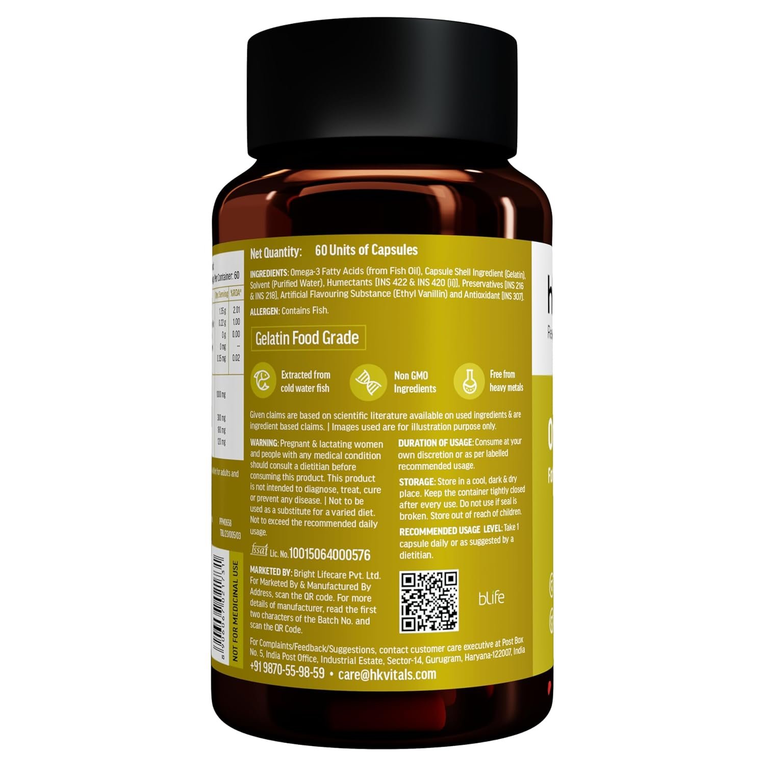 hk vitals Omega 3, 60 Fish Oil Capsules 1000mg with 180mg EPA & 120mg DHA | Supports Brain, Heart, Eye & Joint Health thumbnail