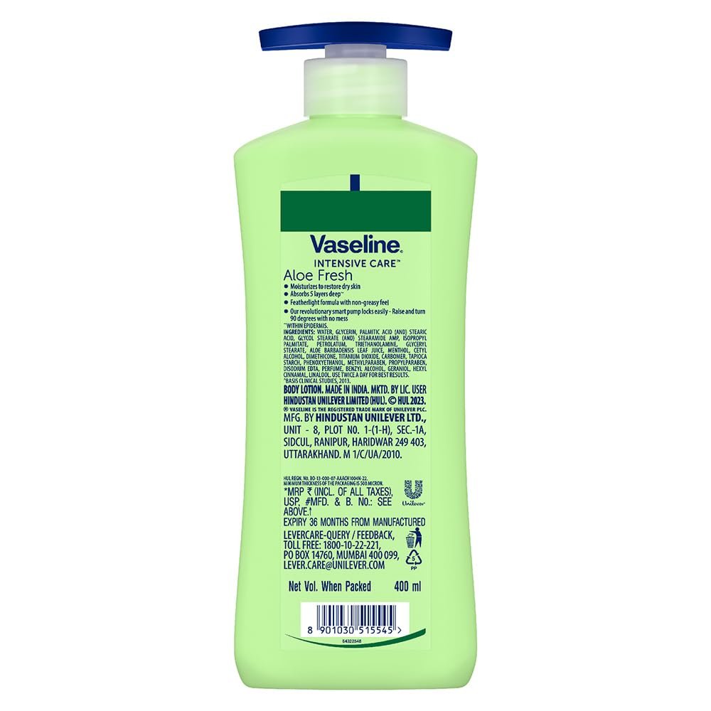 Vaseline Aloe Fresh Body Lotion,24 HR Long Lasting Moisturisation with Aloe Vera extract and Menthol 400ml thumbnail