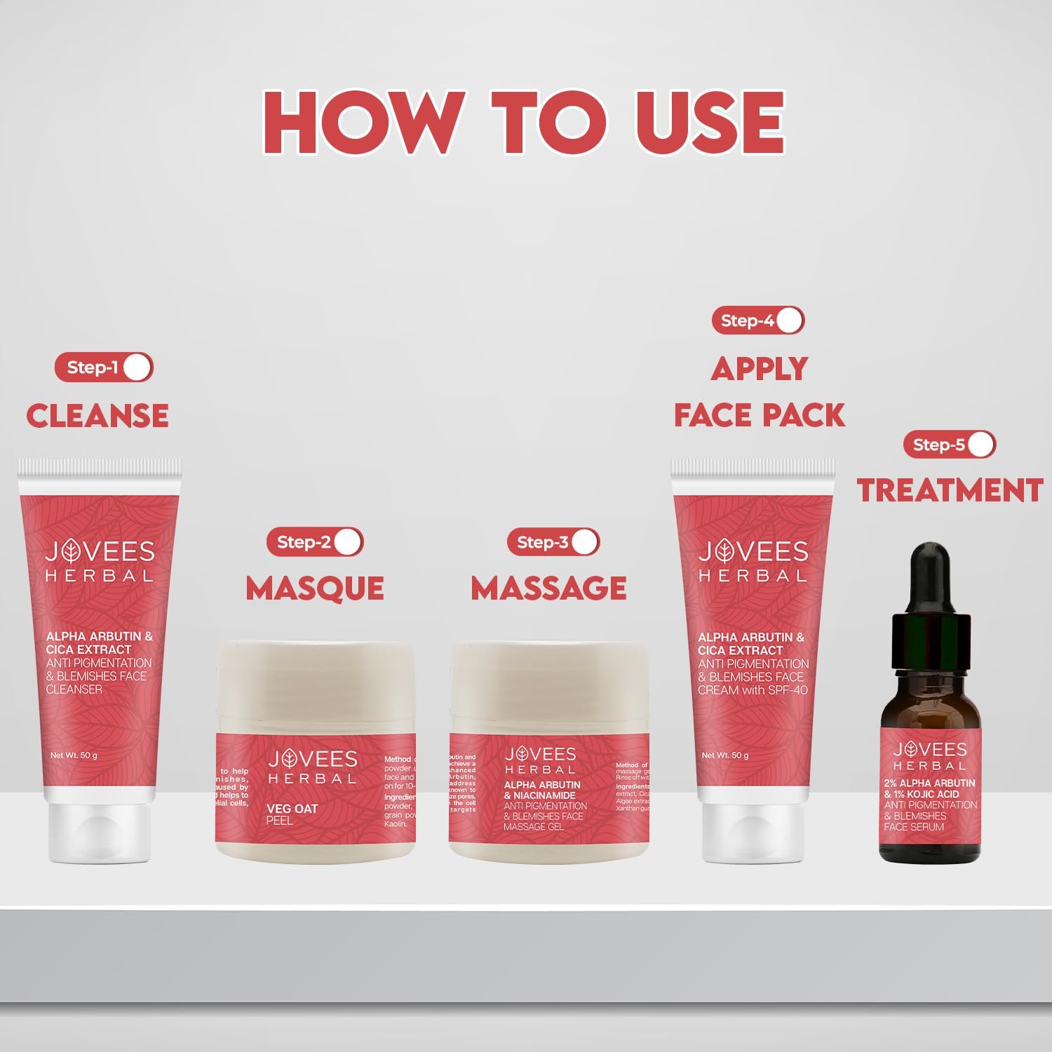 Jovees Herbal Alpha Arbutin & Niacinamide Anti Pigmentation & Blemishes Facial Kit For Pigmentation, Blemishes & Improves Uneven Skin Tone with 5 Easy Steps- Multiple Use thumbnail