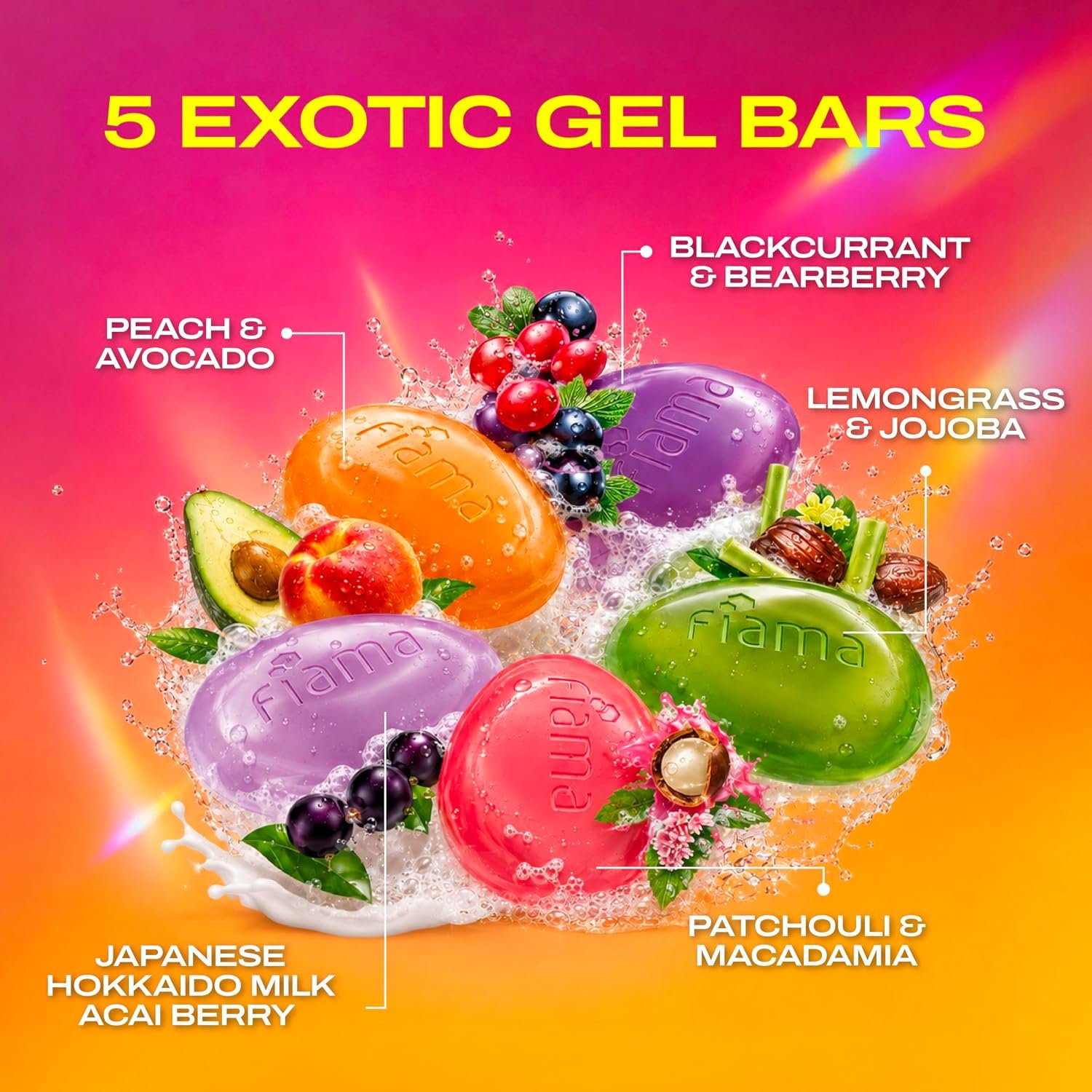 Fiama Gel Bar Celebration Pack 625g (125g Pack of 5) | 5 Unique Variants | Moisturised Skin with 30% Smoothing Body Serum | Gift Set for Women & Men | All Skin Types thumbnail