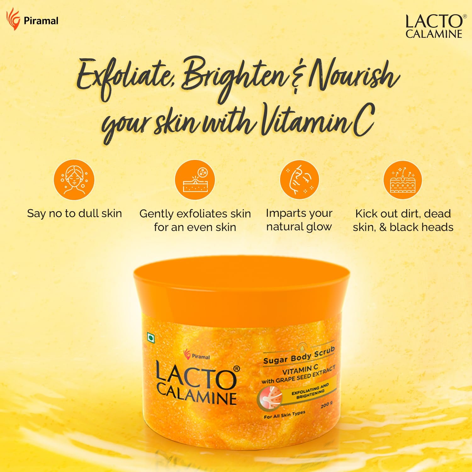 Lacto Calamine Vitamin C Sugar Body Scrub | 200 g | Gentle Body Exfoliator | Body Scrub for Healthy & Glowing Clear Skin | thumbnail