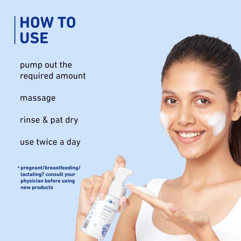 Plum 1% Encapsulated Salicylic Acid Foaming Face Wash | Fights Active Acne, controls oil & deep cleanses pores | 110ml thumbnail