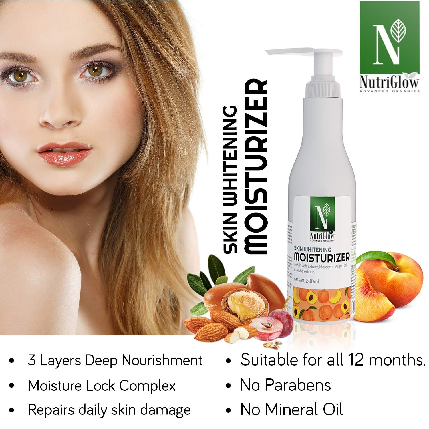 NutriGlow Advanced Organics Skin Lightening Moisturizer 200ml thumbnail