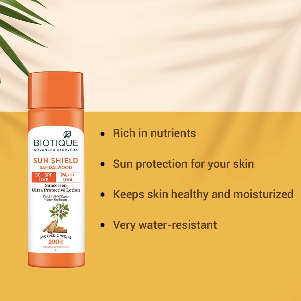 Biotique Bio Sandalwood Sunscreen Ultra Soothing Face Lotion, SPF 50+ |Ultra Protective Lotion| Keeps Skin Soft, Fair and Moisturized| Water Resistant| For All Skin Types| 120ml thumbnail