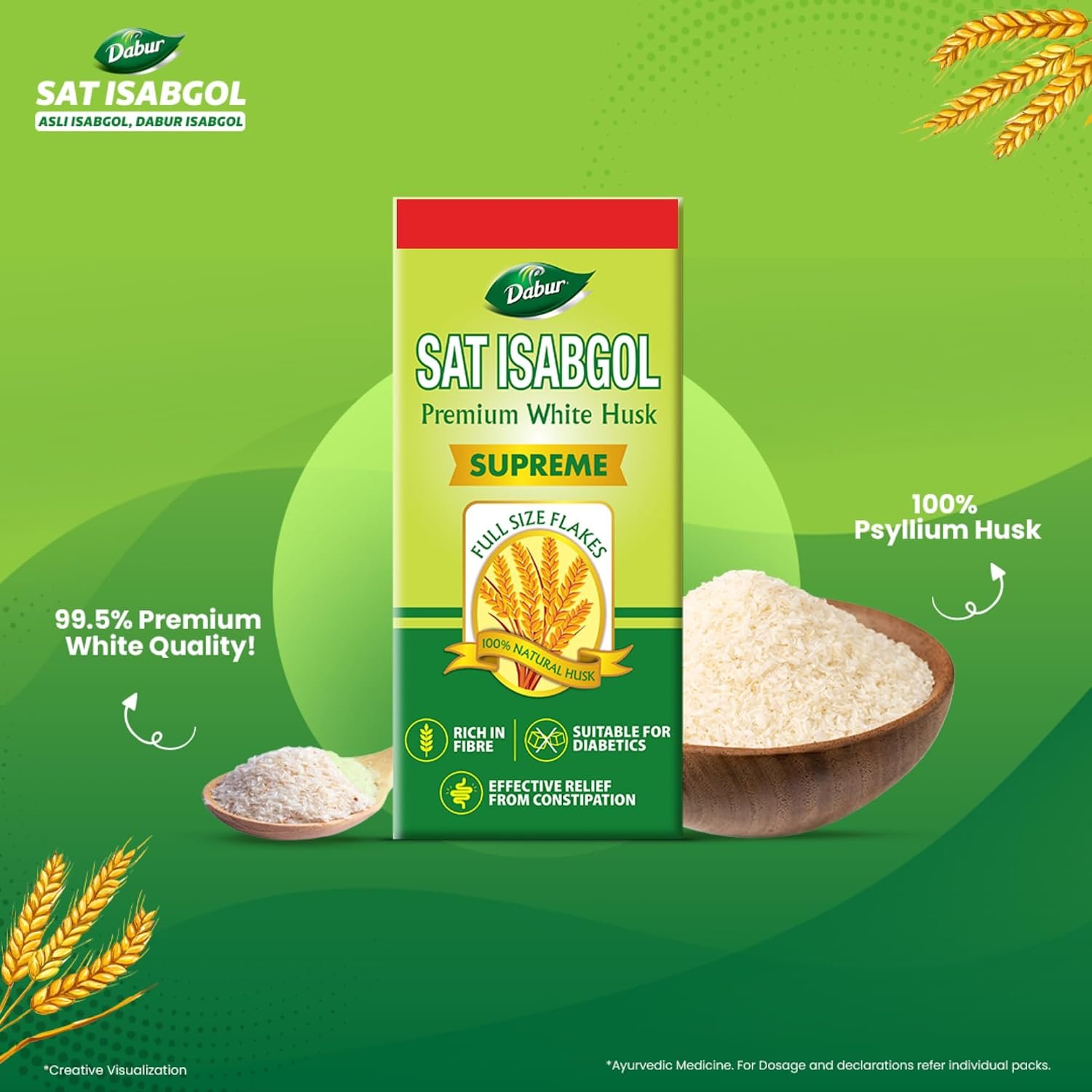 Dabur Sat Isabgol (Psyllium Husk) - 180g | Rich in Fiber | Provides Effective Relief from Constipation & Bloating | Promotes Bowel Health | Non-Habit Forming | 100% Ayurvedic thumbnail