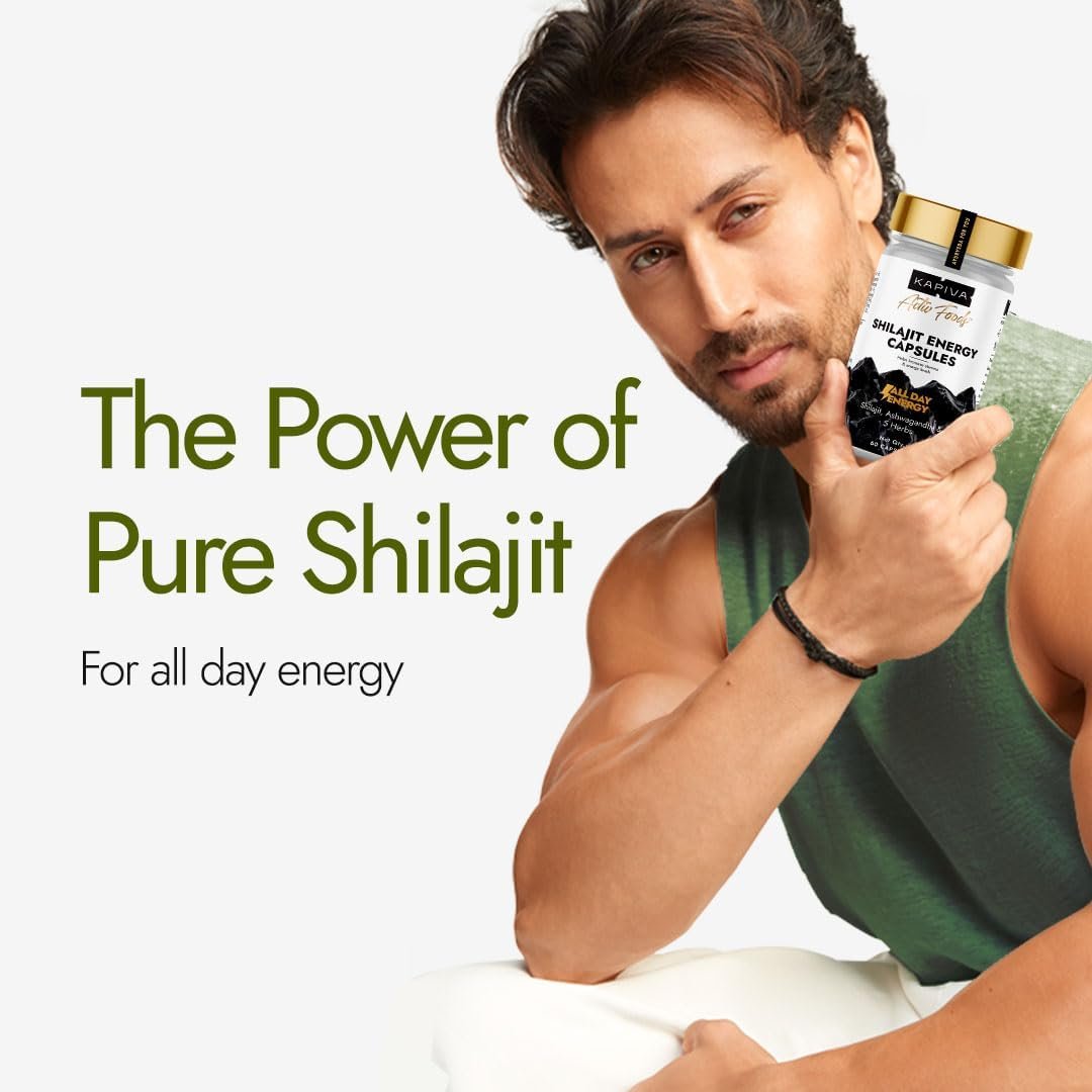 Kapiva Shilajit/Shilajeet Energy 60 Capsules | Made with 100% Pure Shilajit | For All Day Energy & Stamina | With Ashwagandha,Gokshura | Contains 12 Vitamins & 13 Minerals thumbnail