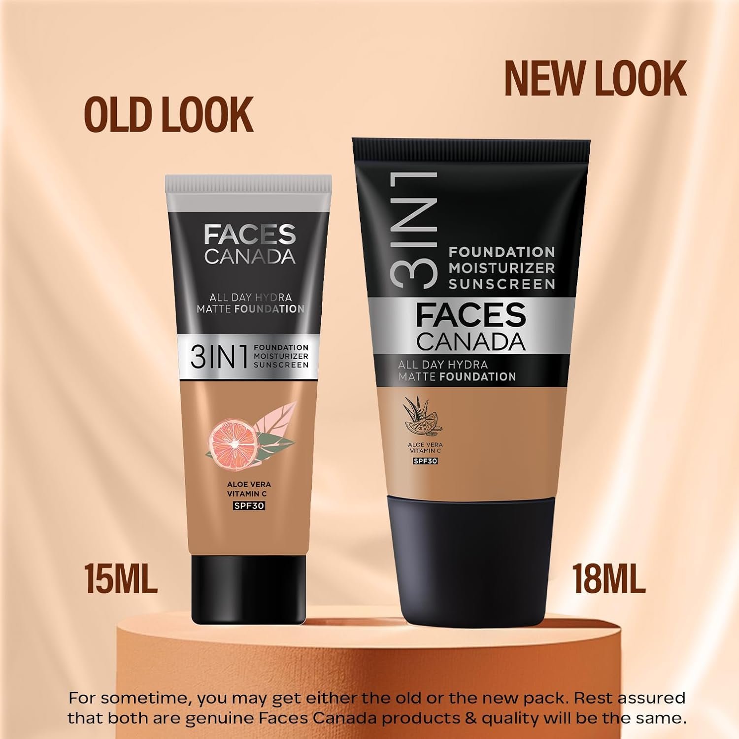 FACESCANADA Cream All Day Hydra Matte Foundation - Mini | 3in1 Foundation + Moisturizer + SPF 30 | Warm Sand (18 ml) thumbnail