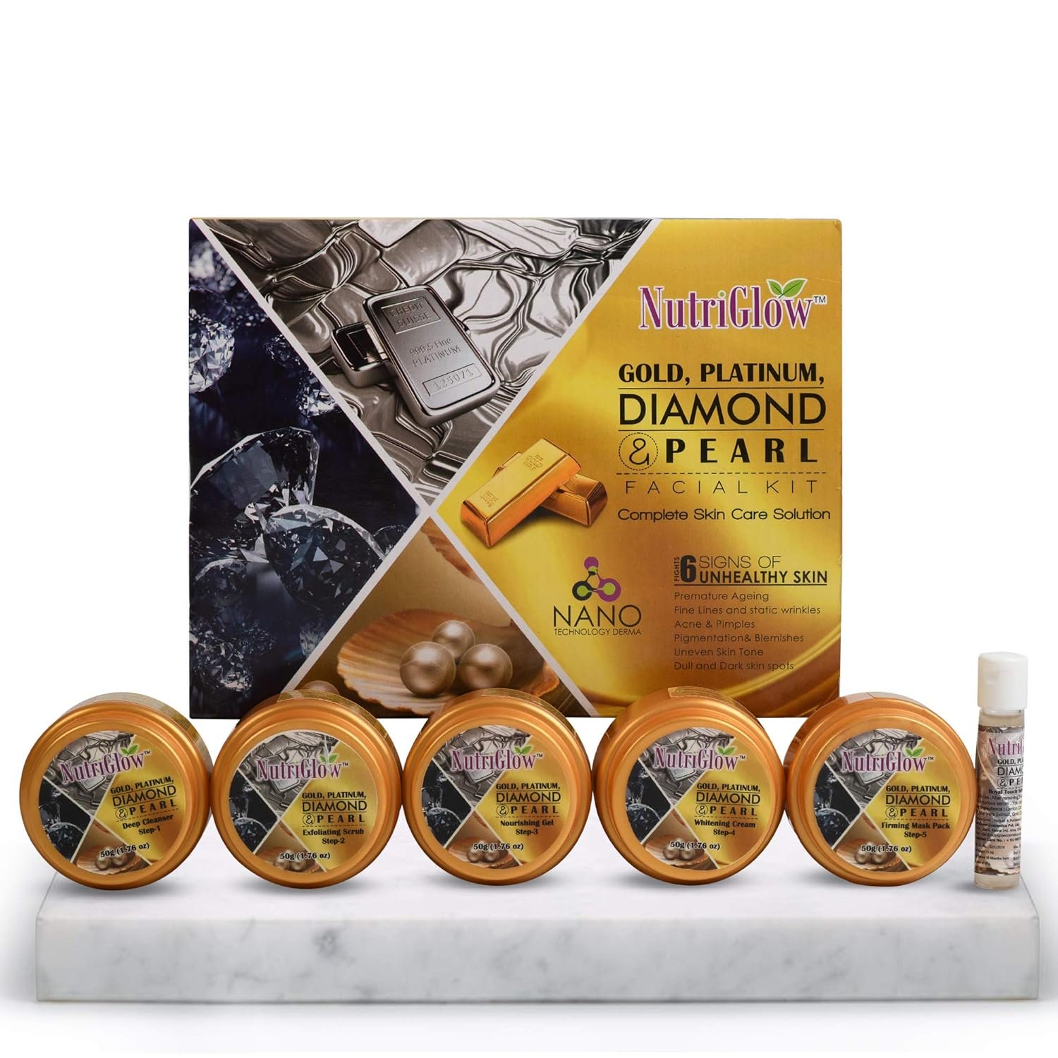 NutriGlow Gold Platinum DIamond And Pearl Facial Kit For Glowing Skin 6-Pieces Skin Care Kit