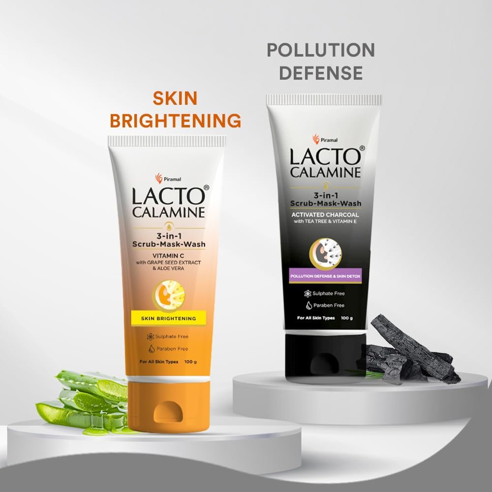 Lacto Calamine 3-in-1 Charcoal Face Scrub-Mask-Wash for Pollution Defence | 100 ml x 1 | Multi-action Encapsulated Charcoal Face Wash, Face Scrub thumbnail