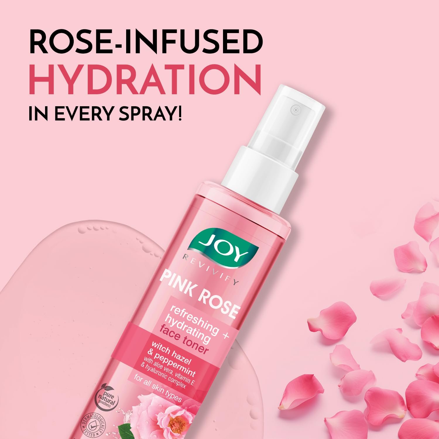 Joy Pink Rose Water Toner with Vitamin E, Hyaluronic Acid & Aloe Vera for Hydrating & Refreshing Skin (150ml) | Alcohol Free Toner with Natural Rose Aroma | Get Glowing Skin for All Skin Typ thumbnail