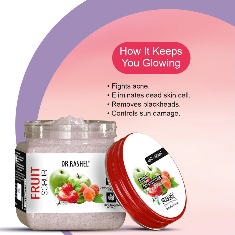 DR.RASHEL Beauty Elixirs Fruit exfoliator For Face & Body (380 Ml) | All Skin |Cleanser Scrub For Deep Exfoliation | Dead Skin Remover | Tan Removal | Blackhead Remover thumbnail