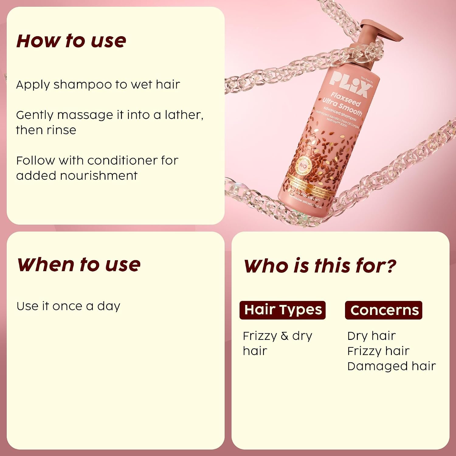 PLIX The Plant Fix Flaxseed Freeze Hair Treatment Shampoo | Nourishing Hair Cleanser for Smooth, Soft & Manageable Hair | Helps Reduce Frizz & Improve Hair Texture | Daily Hair Care thumbnail