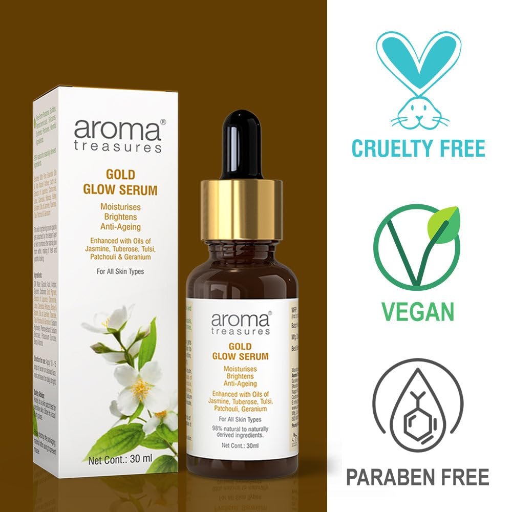Aroma Treasures Gold Glow Face Serum For glowing skin | Natural skin brightening serum | 98% Natural to Naturally Derived Ingredients | For all skin types - 30ml thumbnail