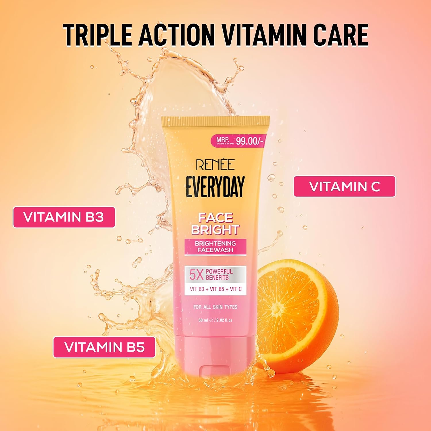 RENEE Everyday Face Bright Gentle Face Wash For Fresh, Clean Skin | Hydrates, Brightens Skin, Reduces Oil | With Vitamin B3, B5, and C | Facewash for Women & Men of All Skin Types | 60 Ml thumbnail