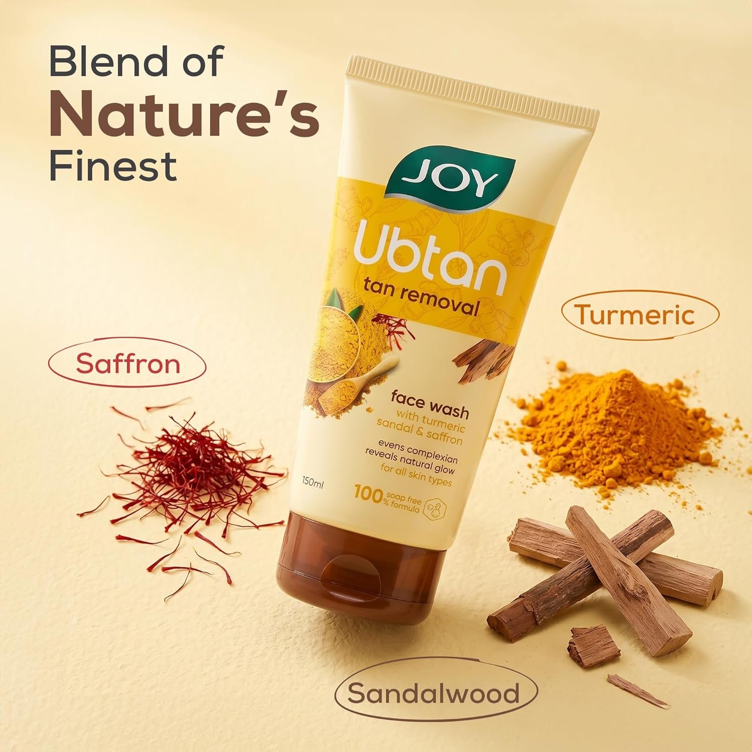Joy Ubtan Tan Removal Face Wash 150ml | Detan Facewash | Brightens, Removes Dirt & Blemishes for a Natural Glowing Skin | Enriched With Turmeric, Saffron & Sandalwood | thumbnail