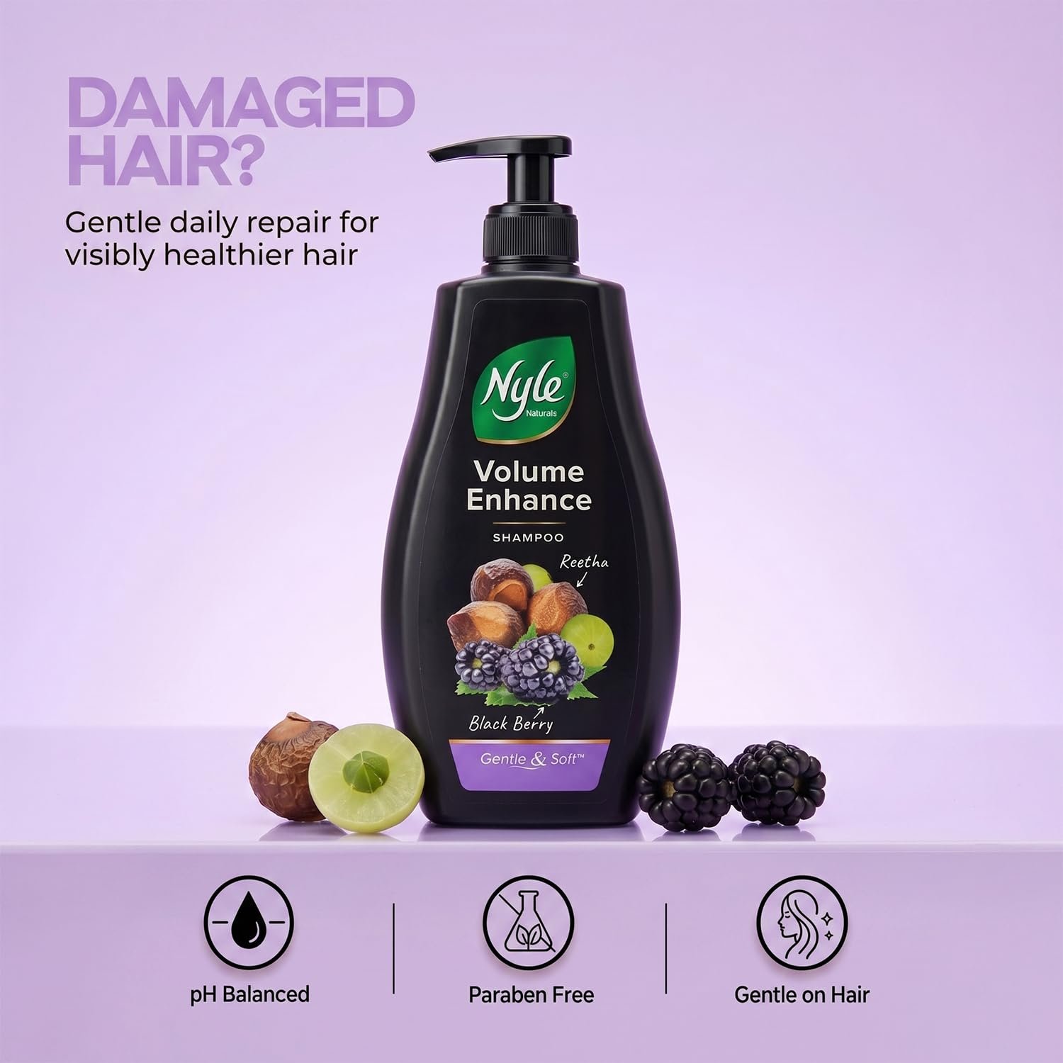 Nyle Naturals Volume Enhance Shampoo with Blackberry & Amla | Volumizing Hair Cleanser for Fuller-Looking, Soft & Manageable Hair | 800ml thumbnail
