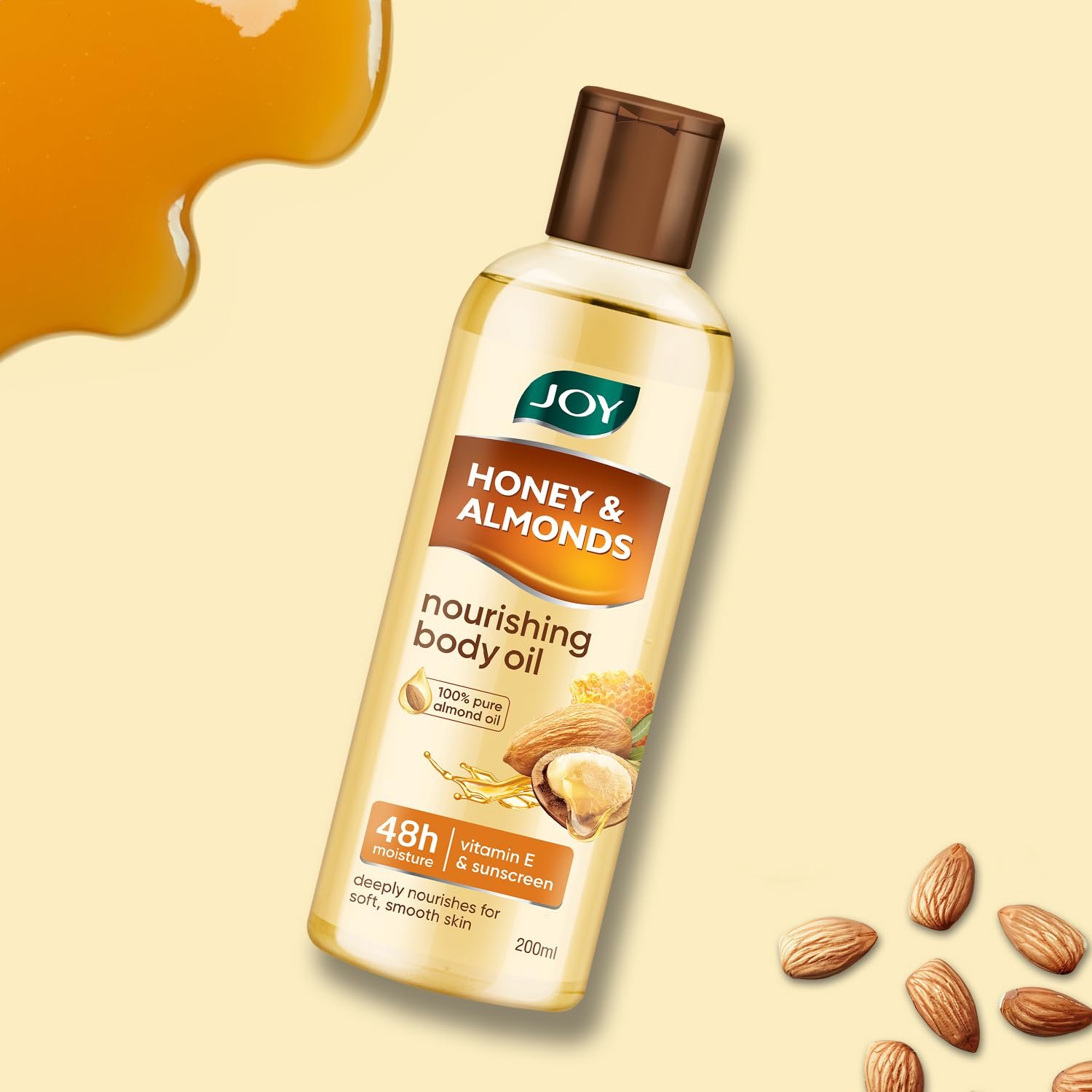 Joy Honey & Almonds Body Oil – After-Bath Daily-Use Badam Massage Oil with Vitamin E & Sunscreen | Full-Body Relaxation, Dry-Skin & Moisture | 200 ml thumbnail