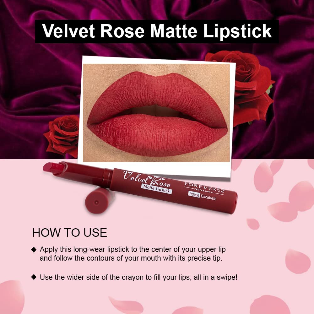 Daily Life Forever52 Velvet Rose Matte Long-Lasting Crayon Lipstick (Enriched With Rose Oil) - Hydrating Bold Lip Color With Silky Finish Look -Elizabeth | Reds thumbnail